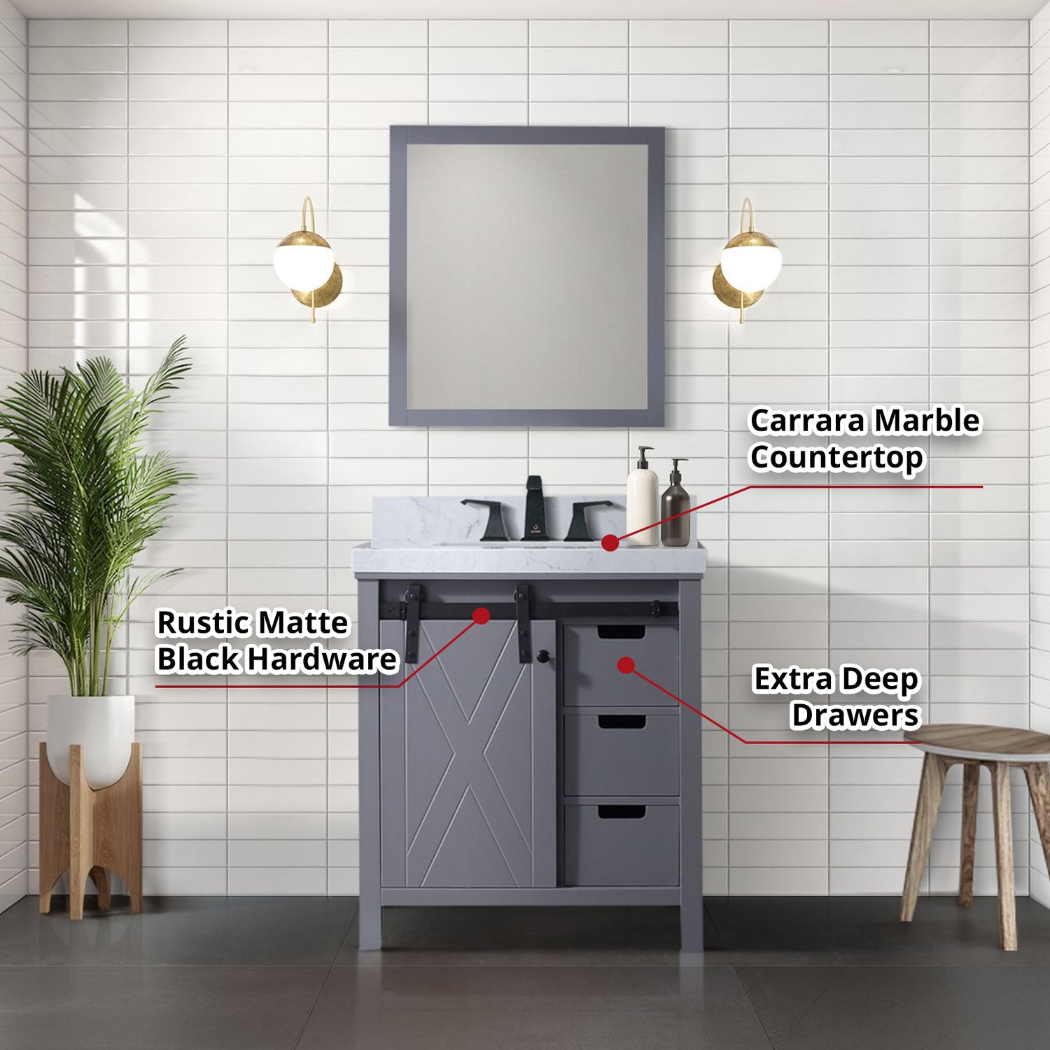 Marsyas 30 in. Freestanding Bathroom Vanity with White Quartz top, White Square Sink