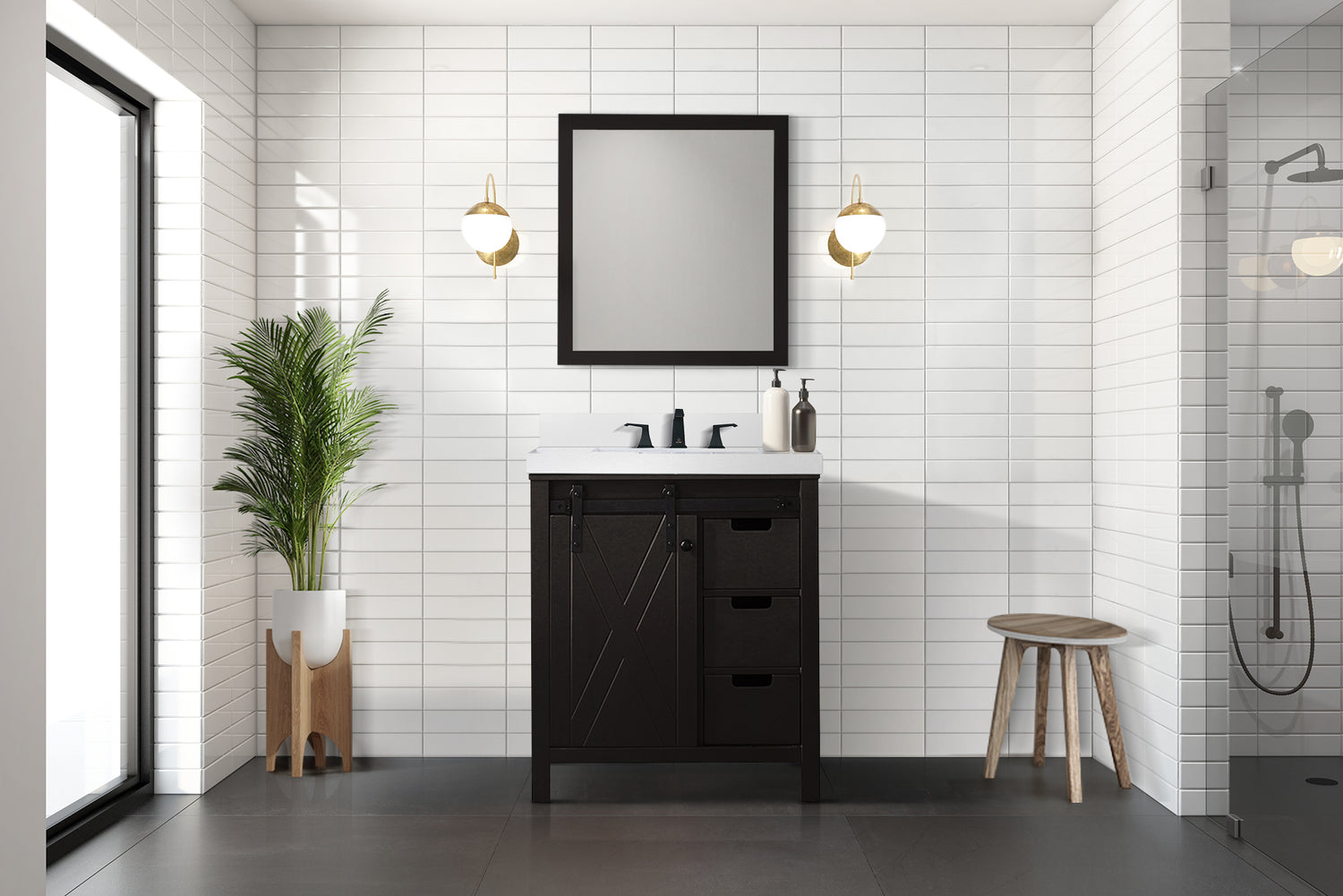Marsyas 30 in. Freestanding Bathroom Vanity with White Quartz top, White Square Sink