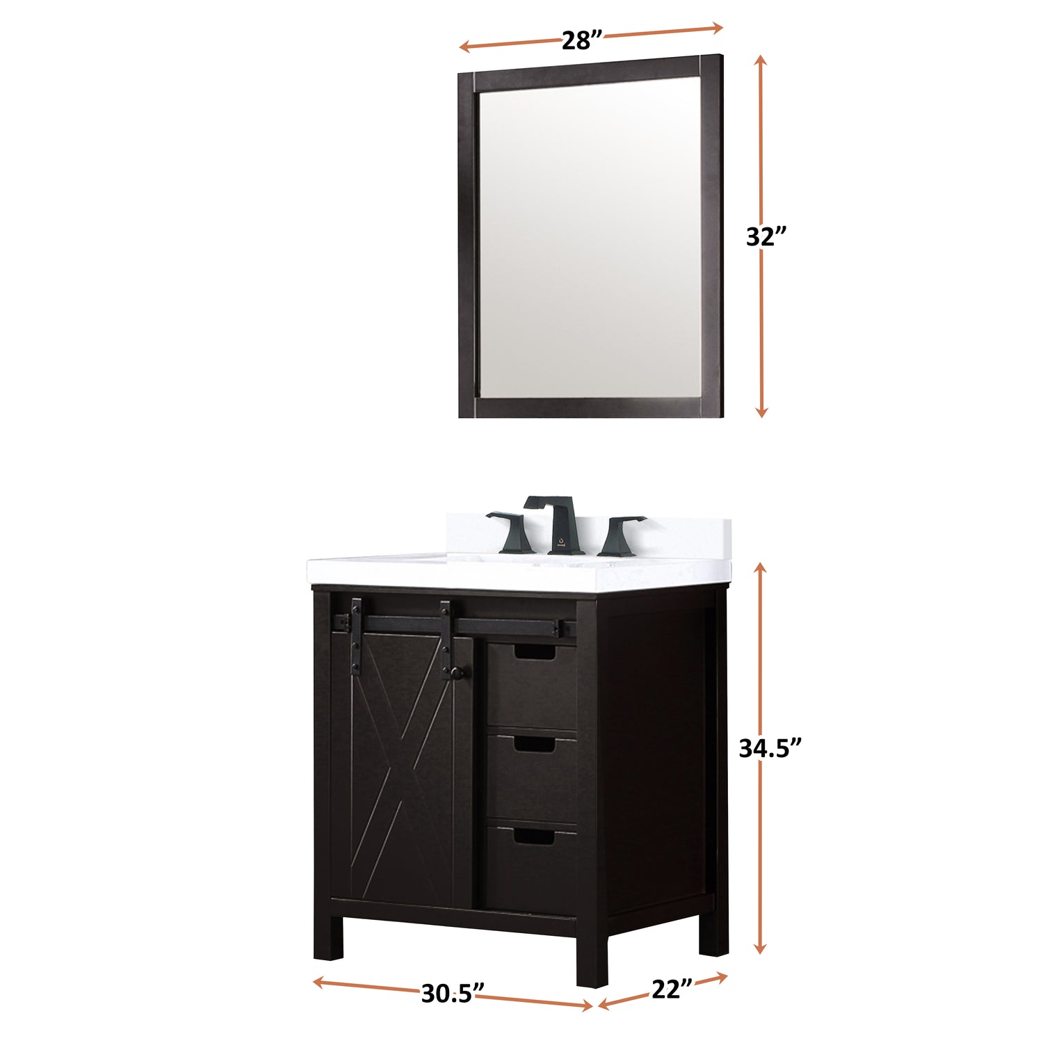 Marsyas 30 in. Freestanding Bathroom Vanity with White Quartz top, White Square Sink