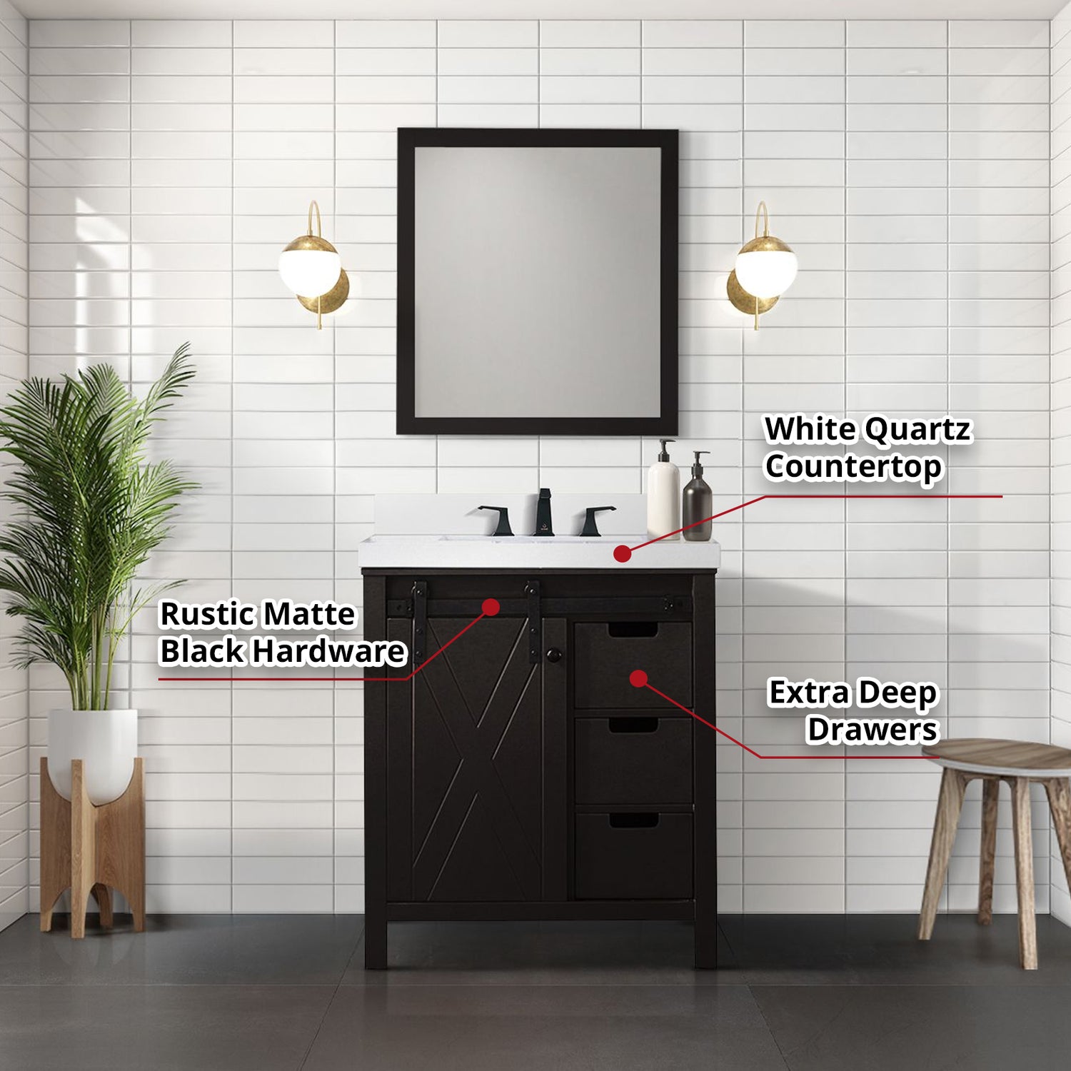 Marsyas 30 in. Freestanding Bathroom Vanity with White Quartz top, White Square Sink