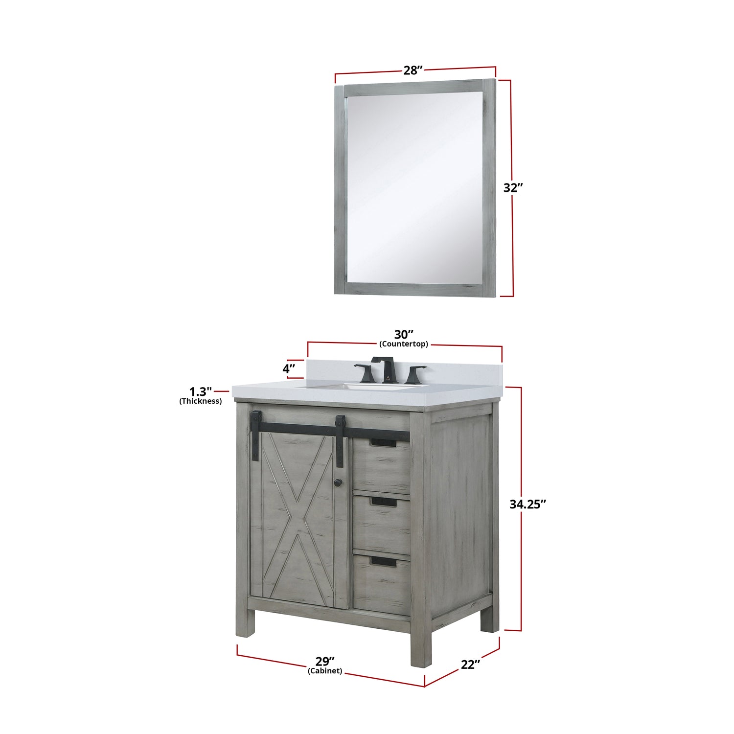 Marsyas 30 in. Freestanding Bathroom Vanity with White Quartz top, White Square Sink