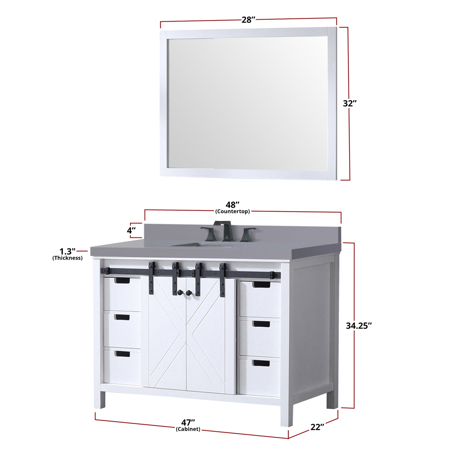 Marsyas 48 in. Freestanding Bathroom Vanity with White Quartz top, White Square Sink