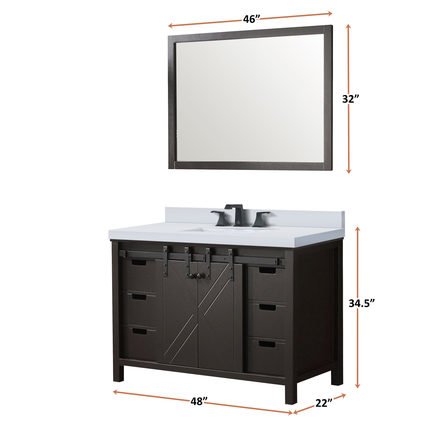 Marsyas 48 in. Freestanding Bathroom Vanity with White Quartz top, White Square Sink