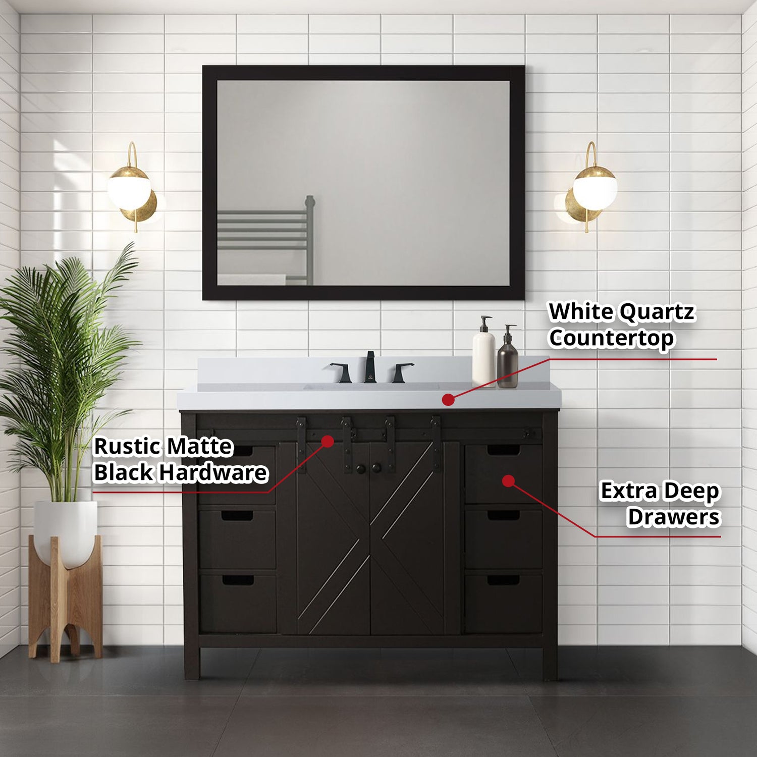 Marsyas 48 in. Freestanding Bathroom Vanity with White Quartz top, White Square Sink