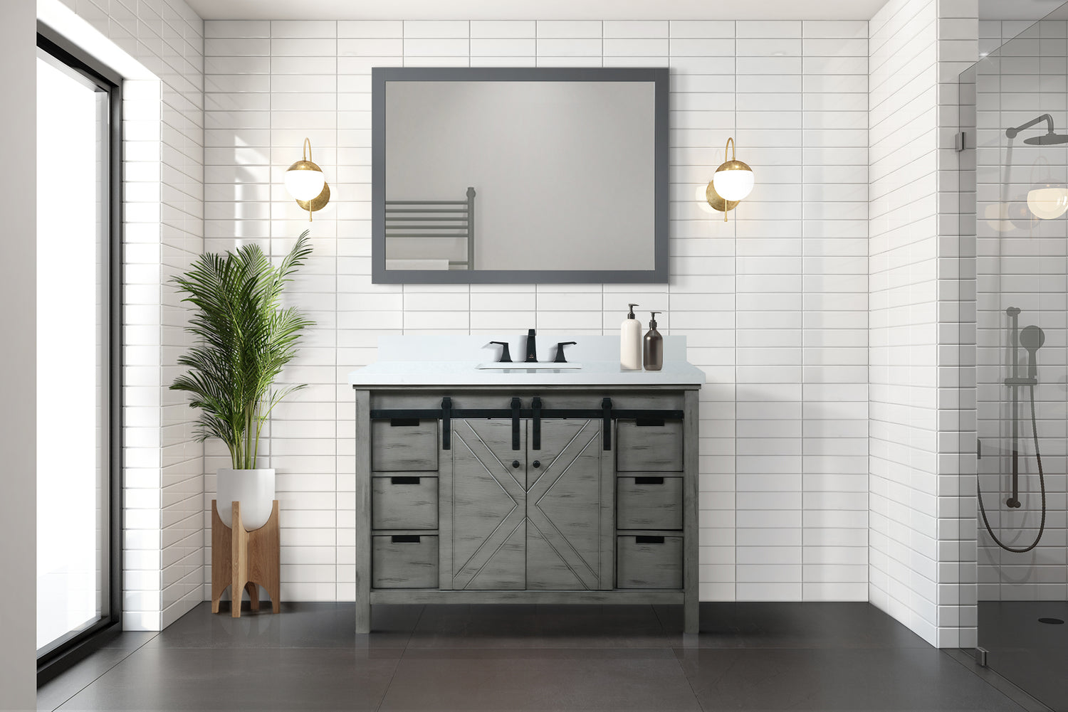 Marsyas 48 in. Freestanding Bathroom Vanity with White Quartz top, White Square Sink