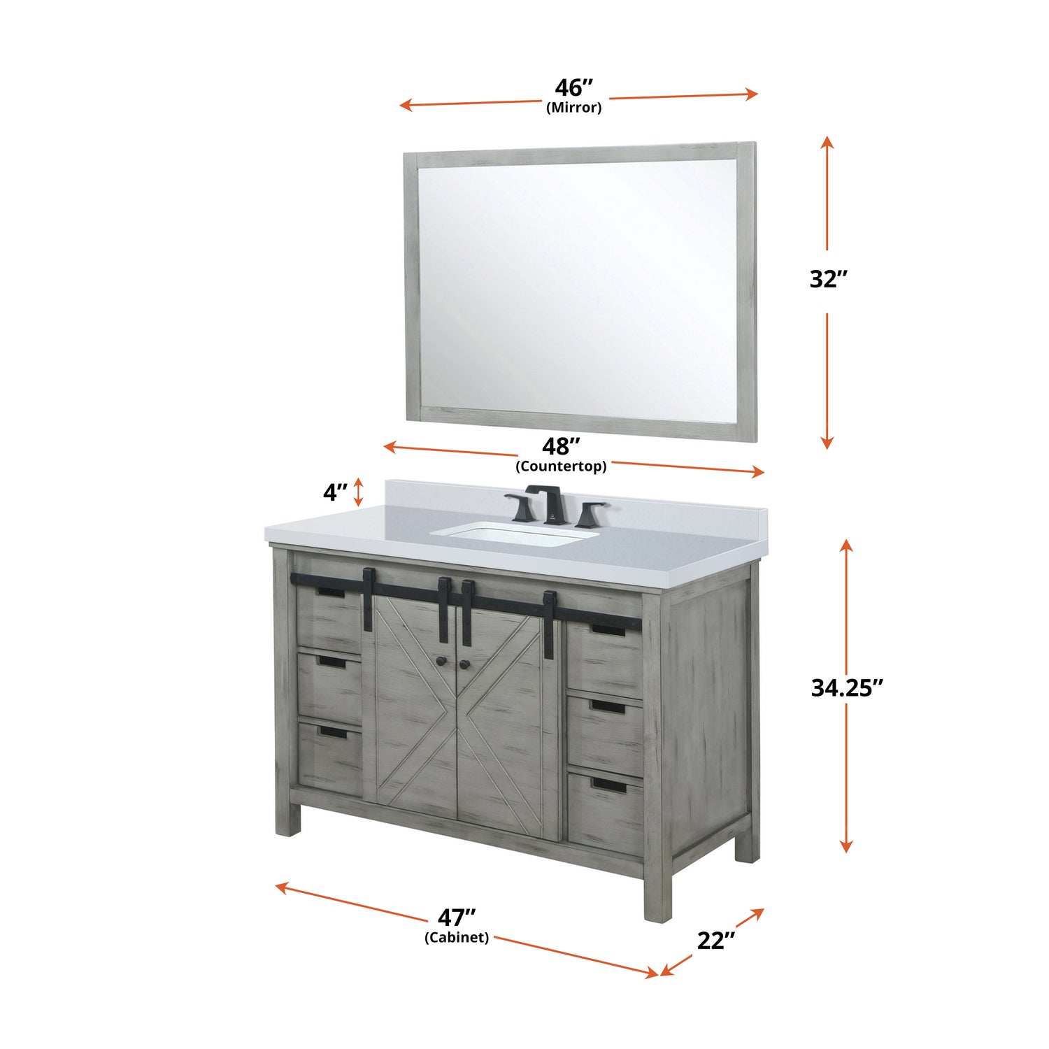Marsyas 48 in. Freestanding Bathroom Vanity with White Quartz top, White Square Sink