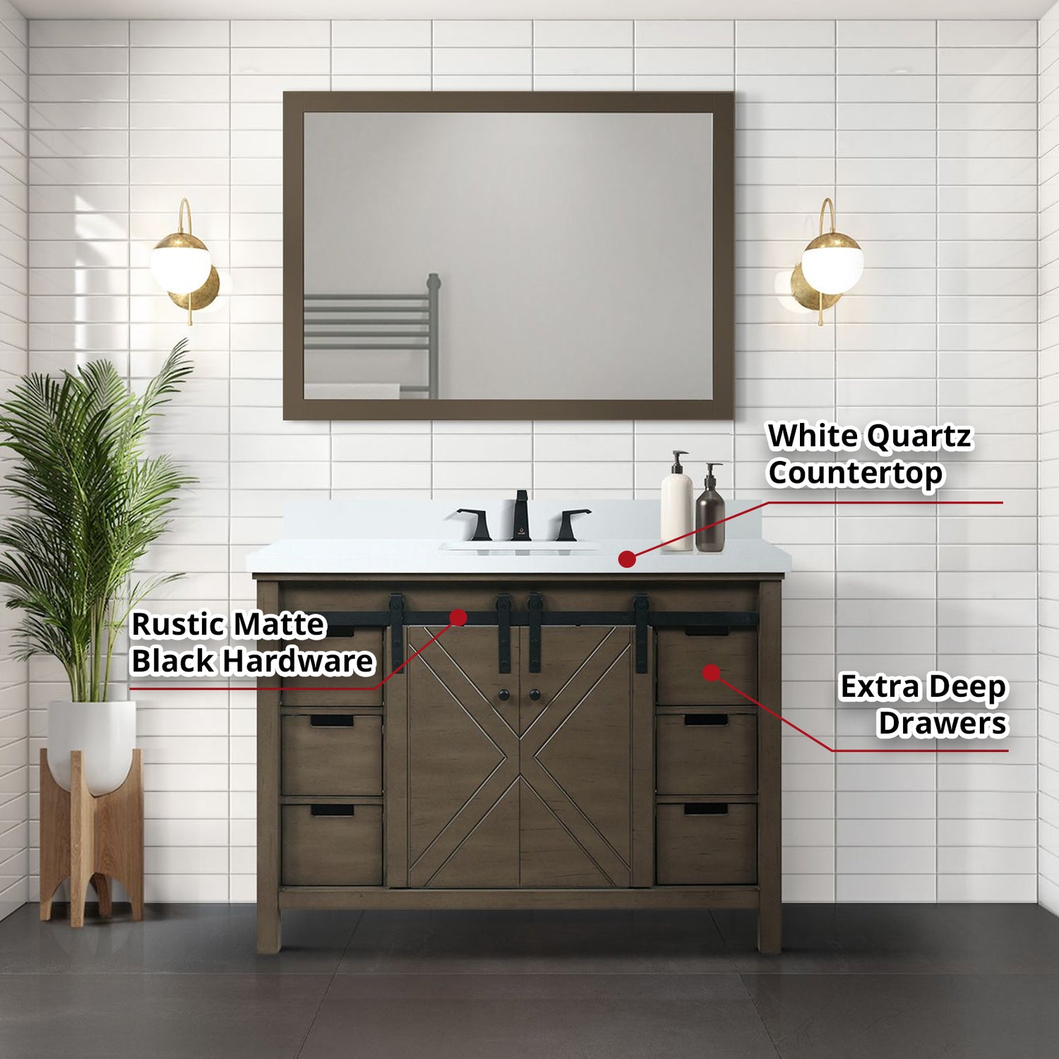 Marsyas 48 in. Freestanding Bathroom Vanity with White Quartz top, White Square Sink
