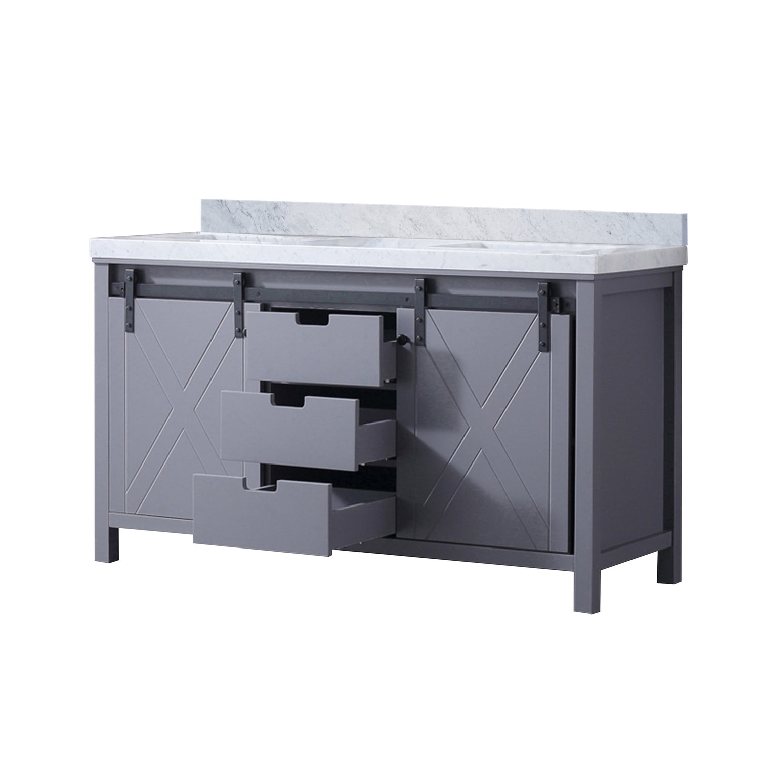 Marsyas 60 in. Freestanding Bathroom Vanity with White Quartz top, White Square Sink