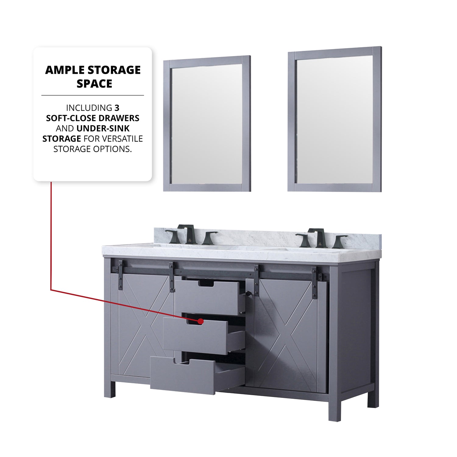 Marsyas 60 in. Freestanding Bathroom Vanity with White Quartz top, White Square Sink