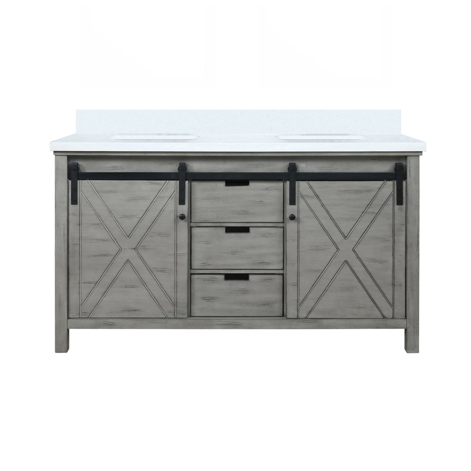 Marsyas 60 in. Freestanding Bathroom Vanity with White Quartz top, White Square Sink