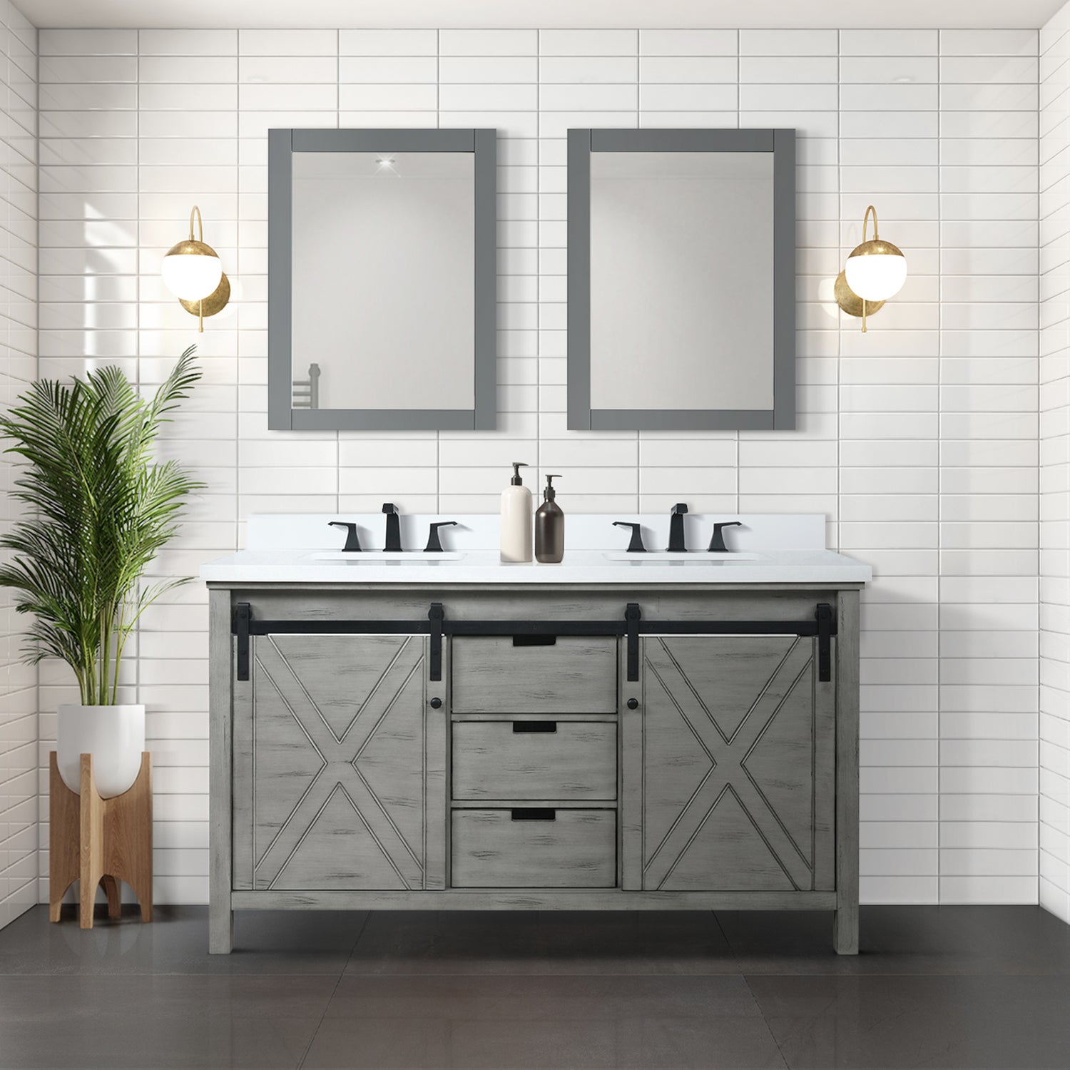 Marsyas 60 in. Freestanding Bathroom Vanity with White Quartz top, White Square Sink