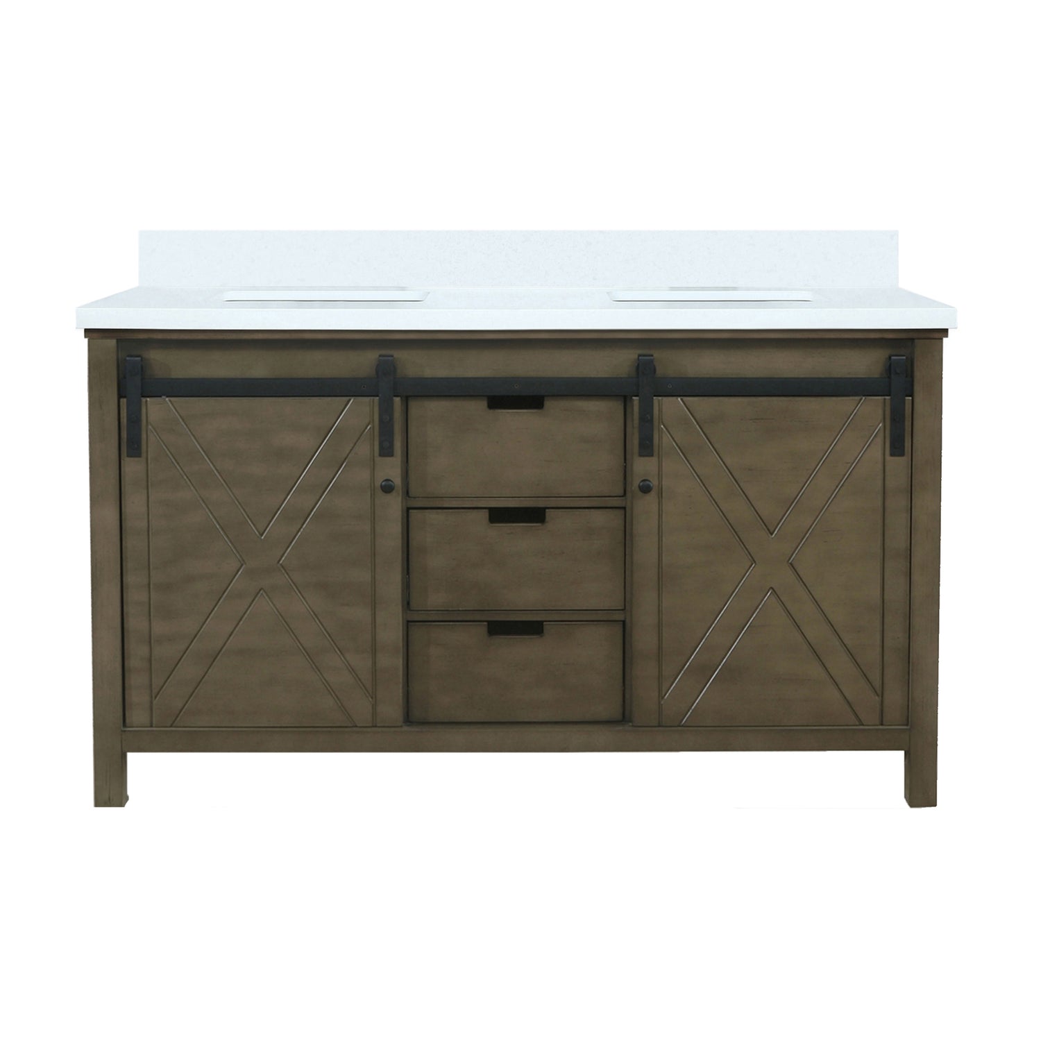 Marsyas 60 in. Freestanding Bathroom Vanity with White Quartz top, White Square Sink