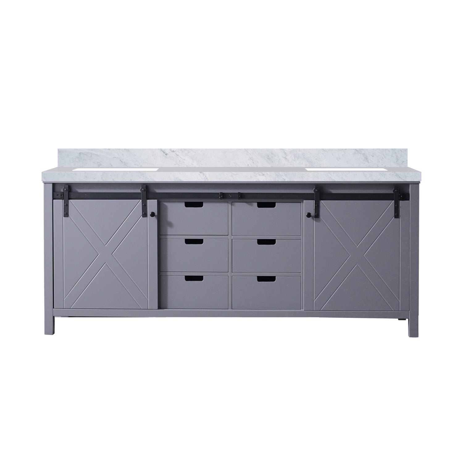 Marsyas 80 in. Freestanding Bathroom Vanity with White Quartz top, White Square Sink
