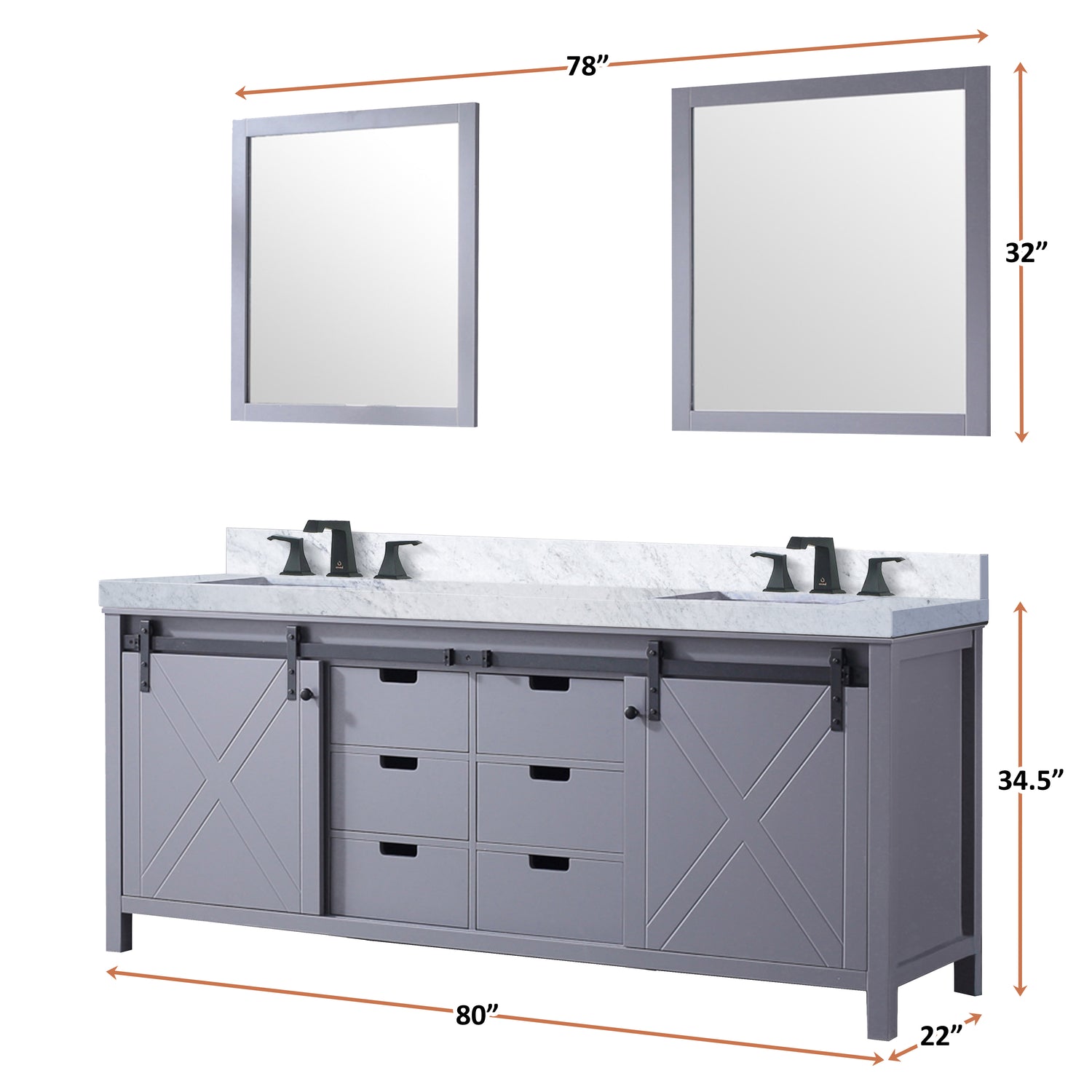 Marsyas 80 in. Freestanding Bathroom Vanity with White Quartz top, White Square Sink