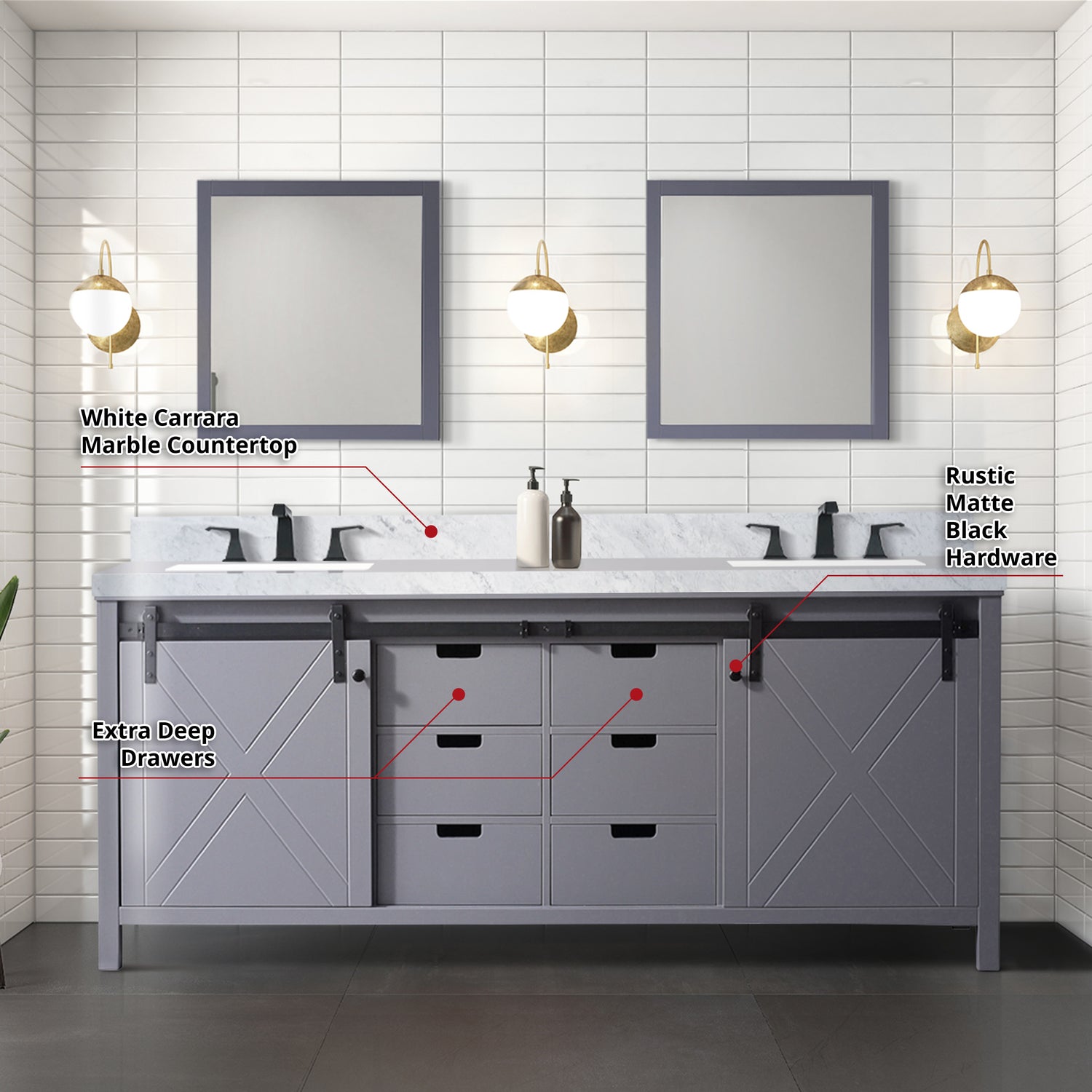 Marsyas 80 in. Freestanding Bathroom Vanity with White Quartz top, White Square Sink