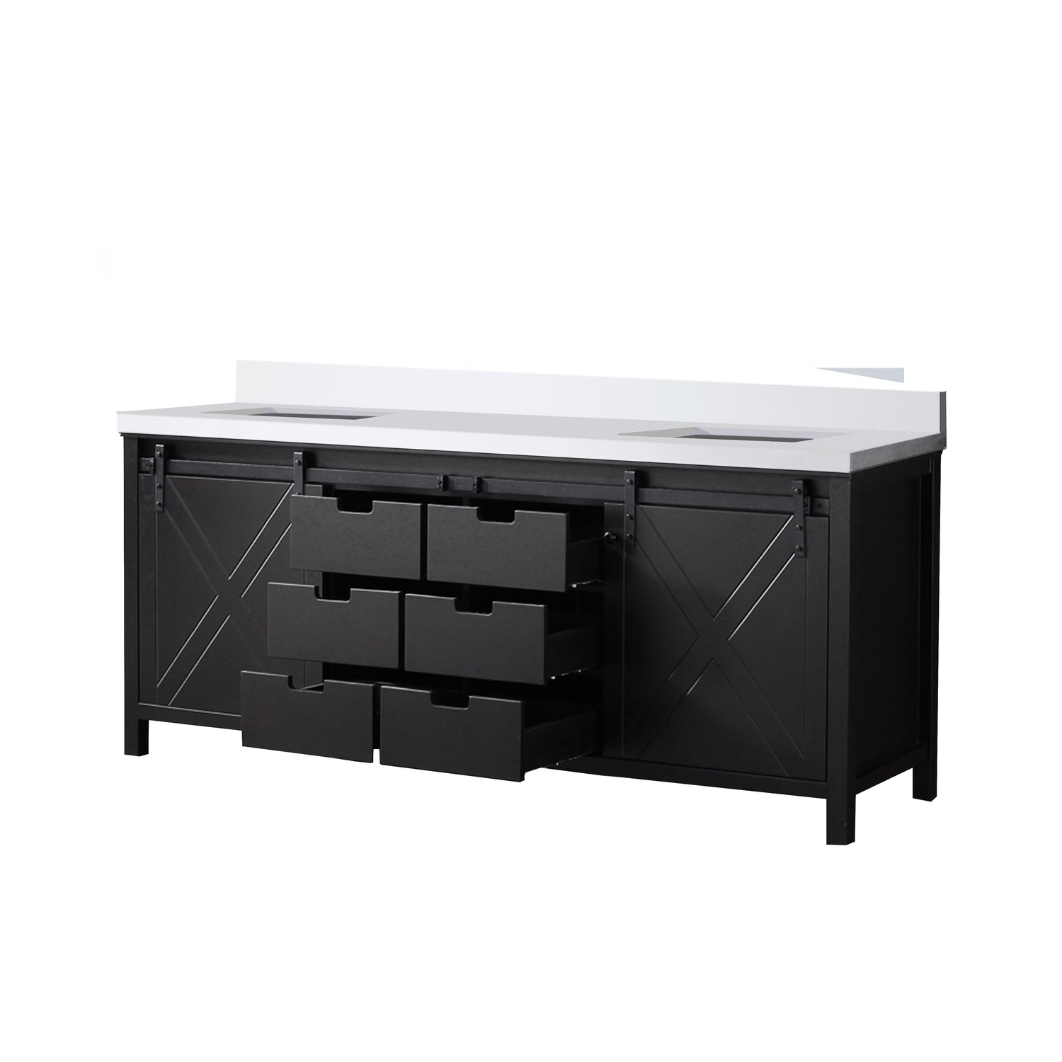 Marsyas 80 in. Freestanding Bathroom Vanity with White Quartz top, White Square Sink