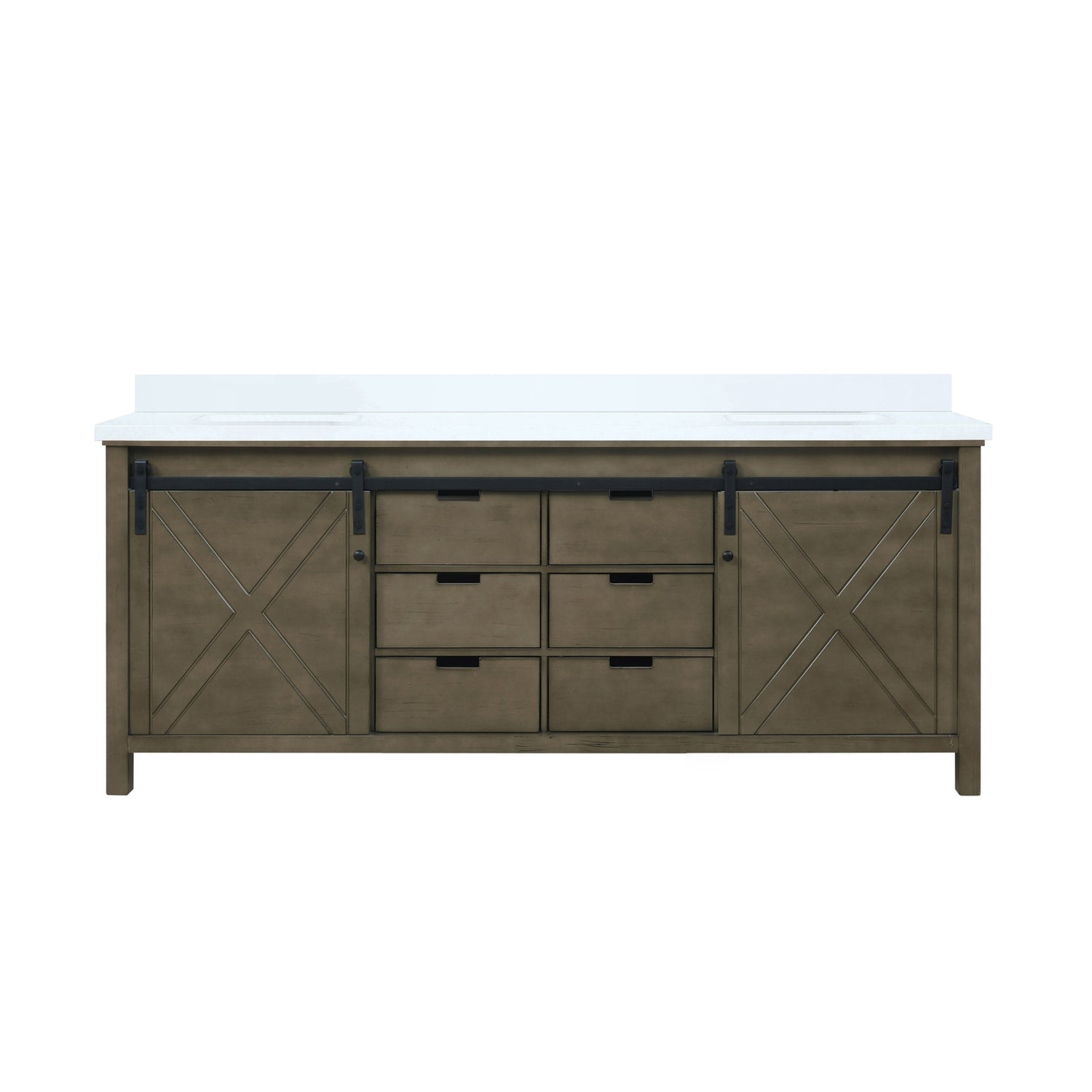 Marsyas 80 in. Freestanding Bathroom Vanity with White Quartz top, White Square Sink