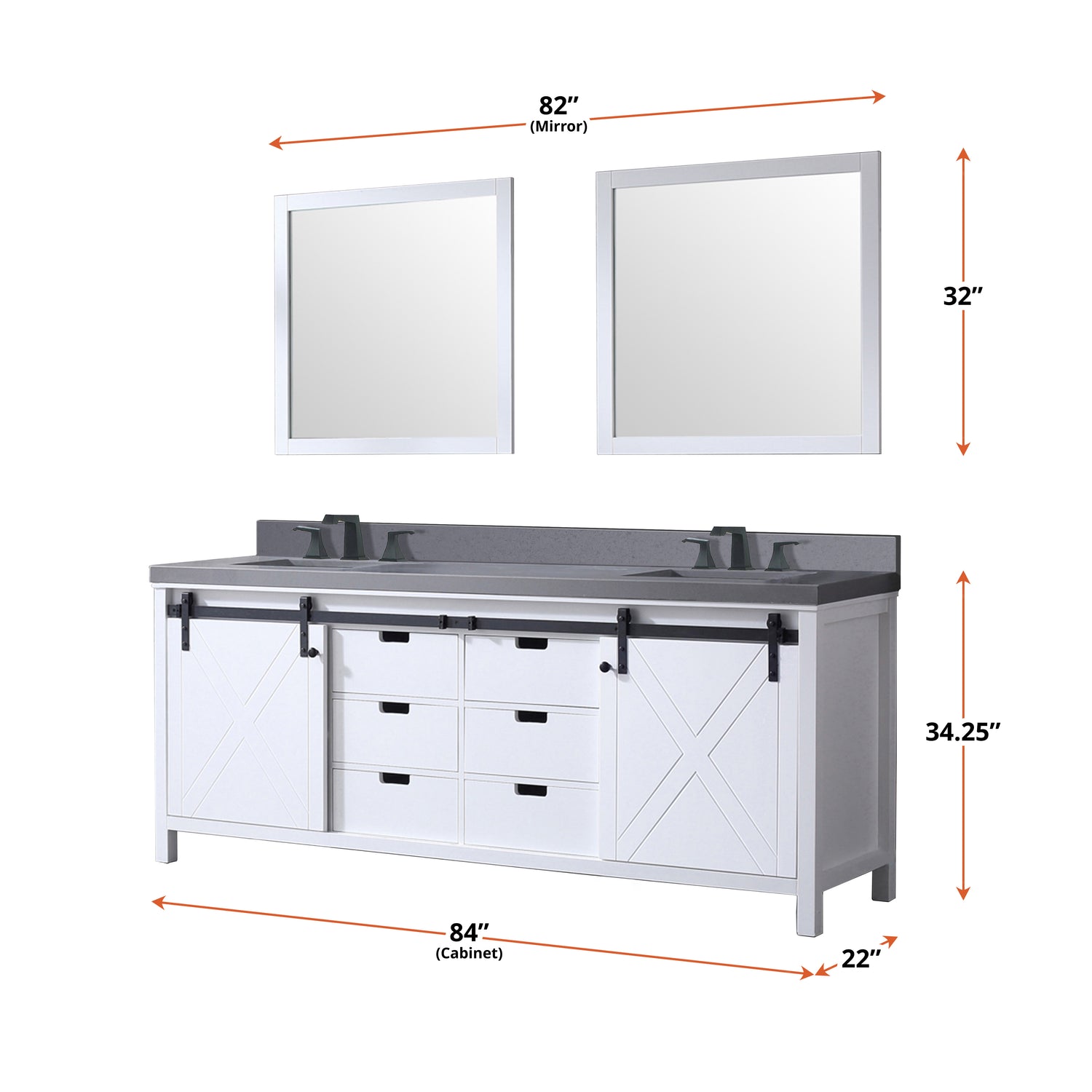 Marsyas 84 in. Freestanding Bathroom Vanity with White Quartz top, White Square Sink