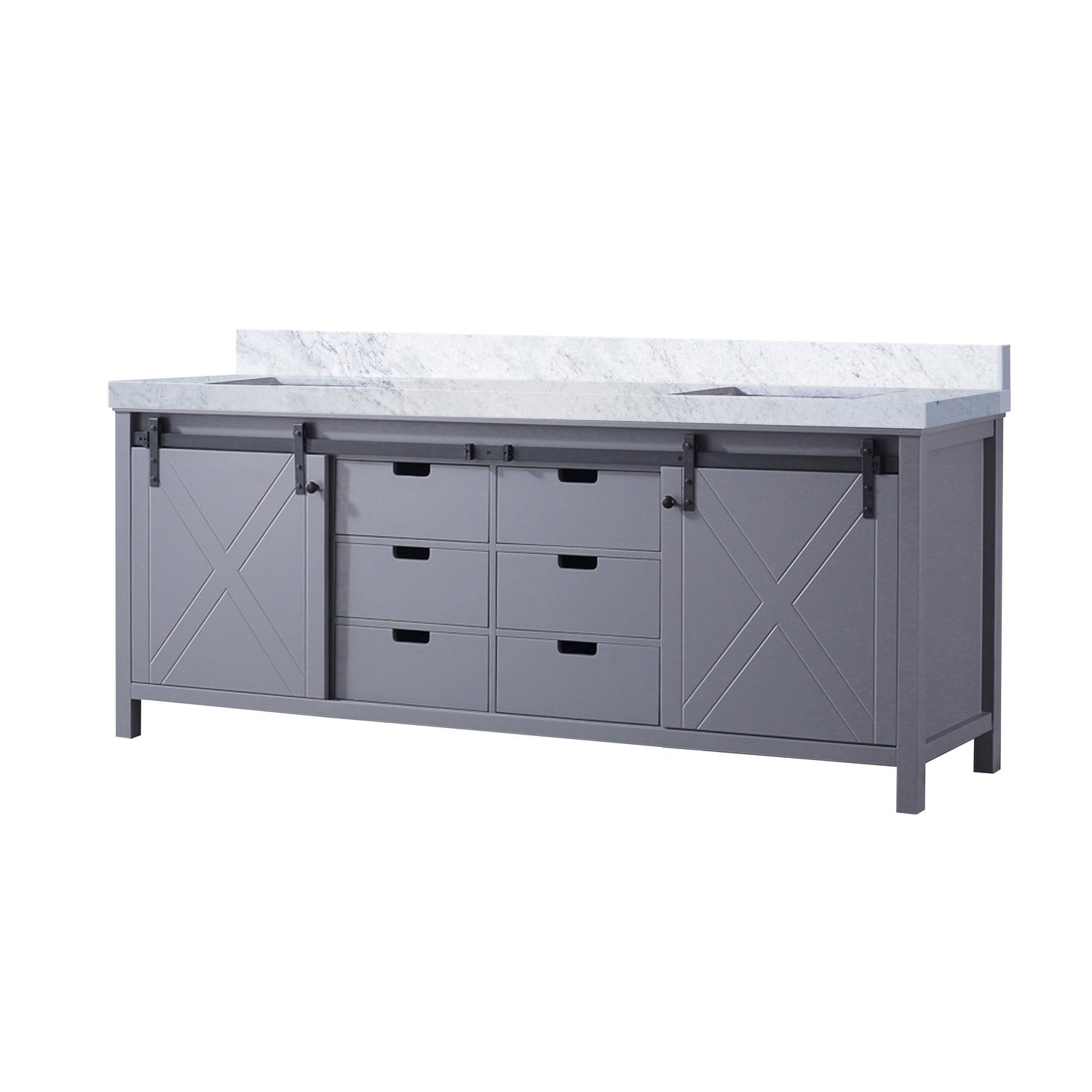 Marsyas 84 in. Freestanding Bathroom Vanity with White Quartz top, White Square Sink