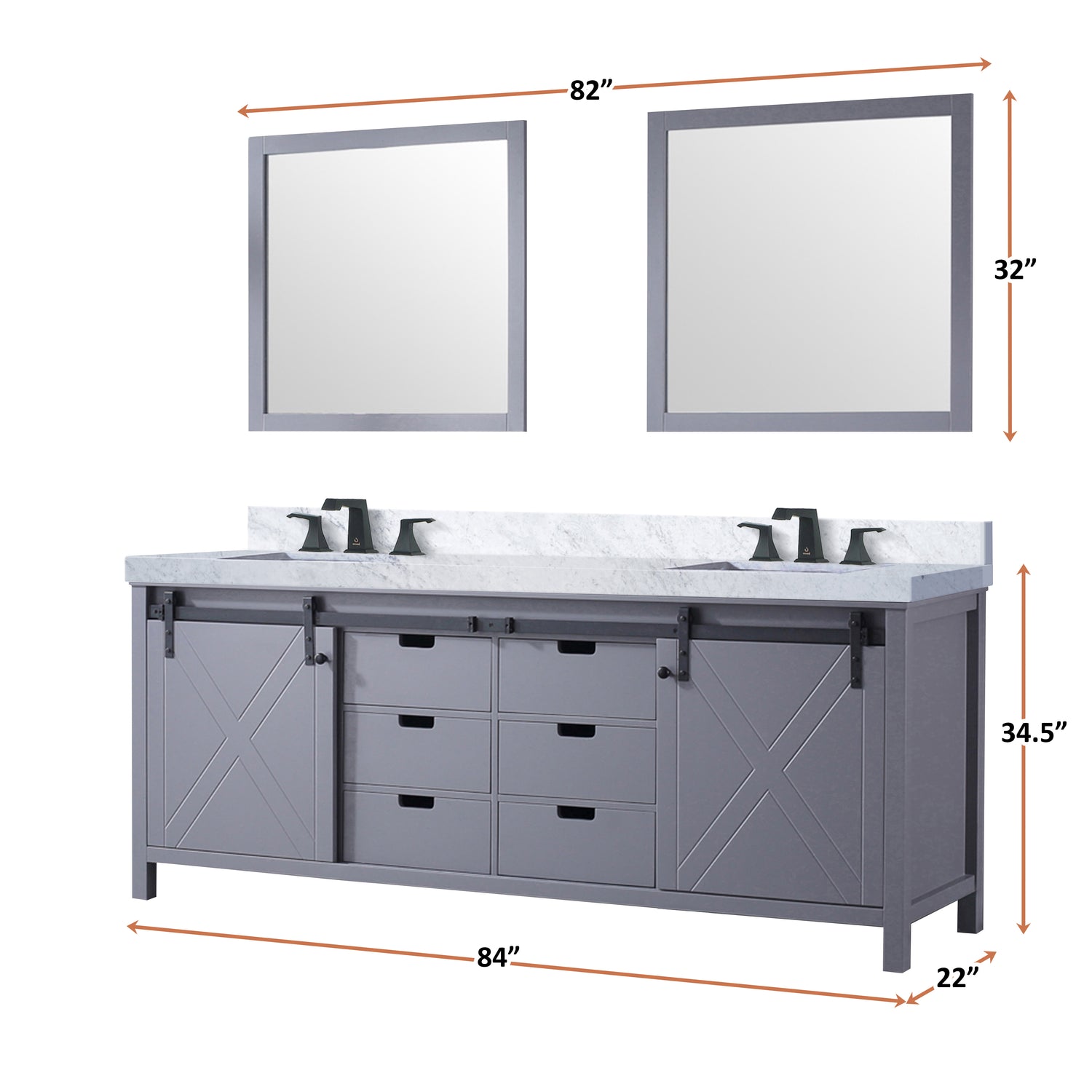 Marsyas 84 in. Freestanding Bathroom Vanity with White Quartz top, White Square Sink