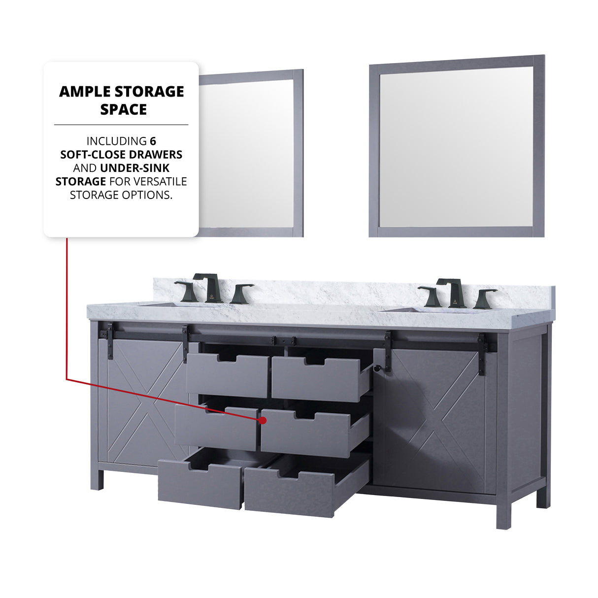 Marsyas 84 in. Freestanding Bathroom Vanity with White Quartz top, White Square Sink