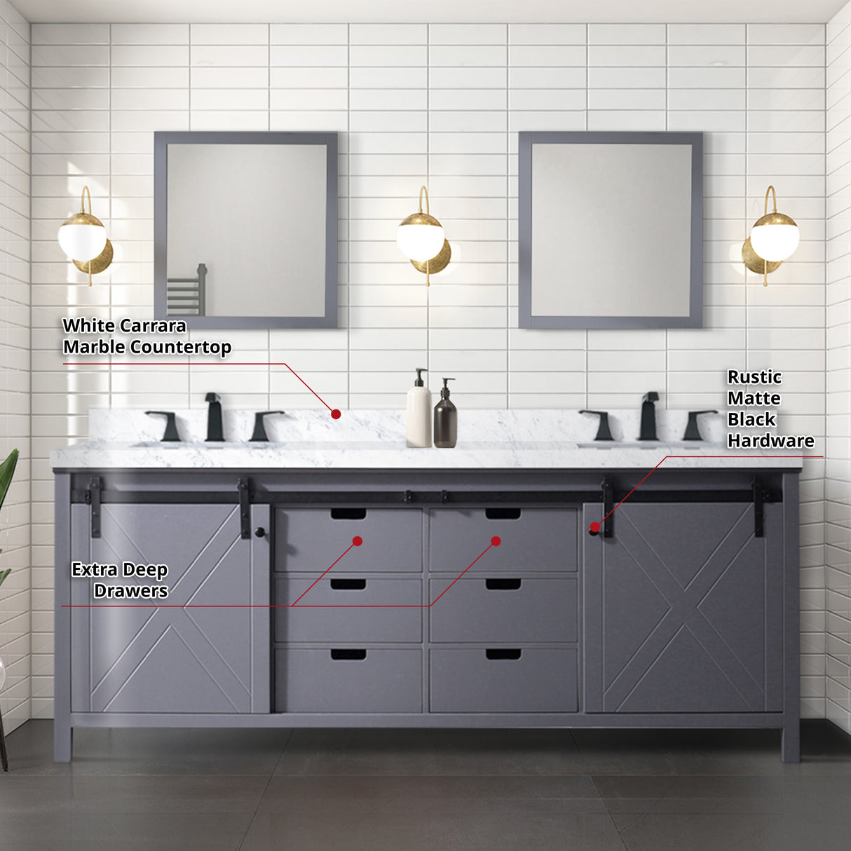 Marsyas 84 in. Freestanding Bathroom Vanity with White Quartz top, White Square Sink