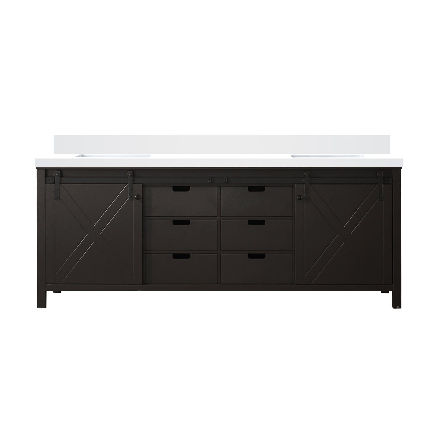 Marsyas 84 in. Freestanding Bathroom Vanity with White Quartz top, White Square Sink