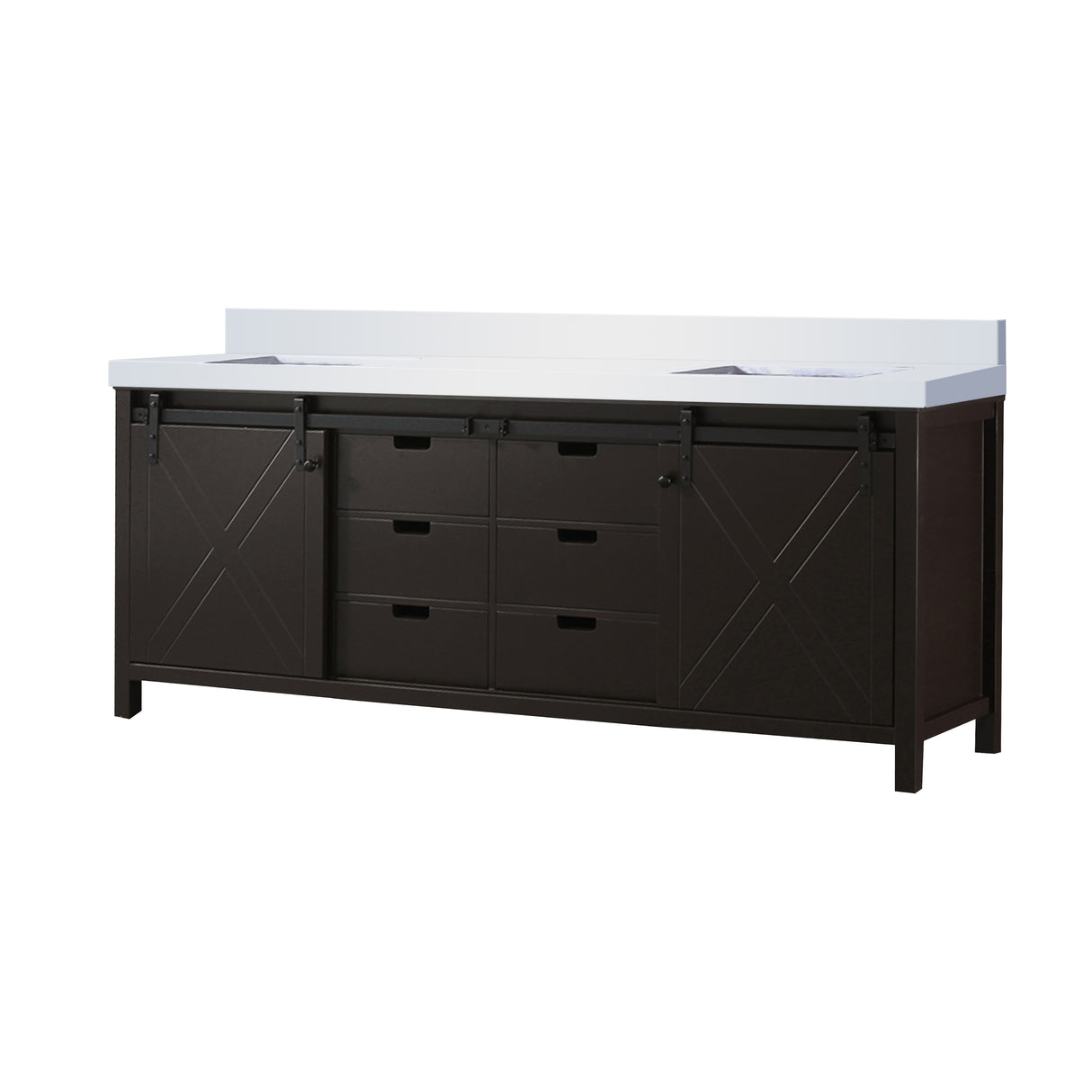 Marsyas 84 in. Freestanding Bathroom Vanity with White Quartz top, White Square Sink