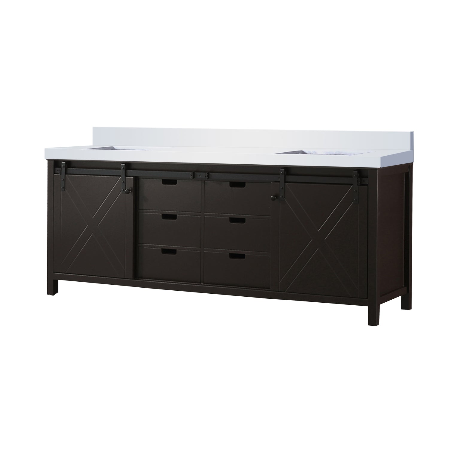 Marsyas 84 in. Freestanding Bathroom Vanity with White Quartz top, White Square Sink