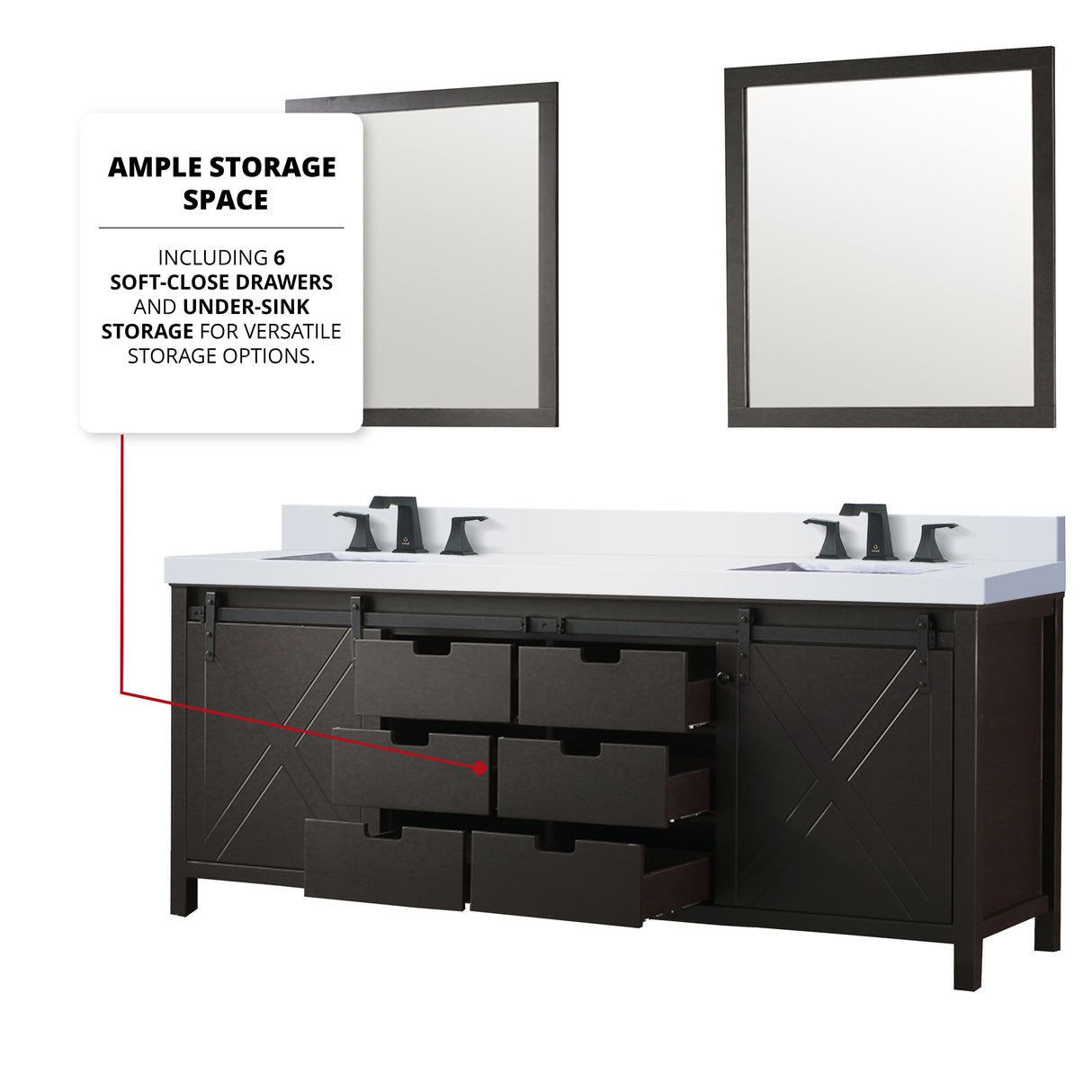 Marsyas 84 in. Freestanding Bathroom Vanity with White Quartz top, White Square Sink