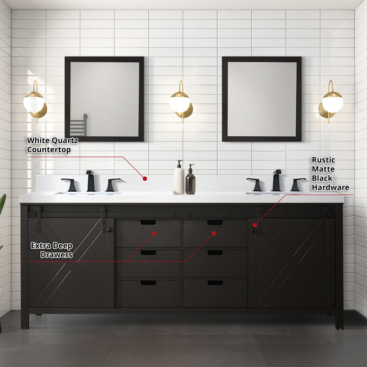 Marsyas 84 in. Freestanding Bathroom Vanity with White Quartz top, White Square Sink