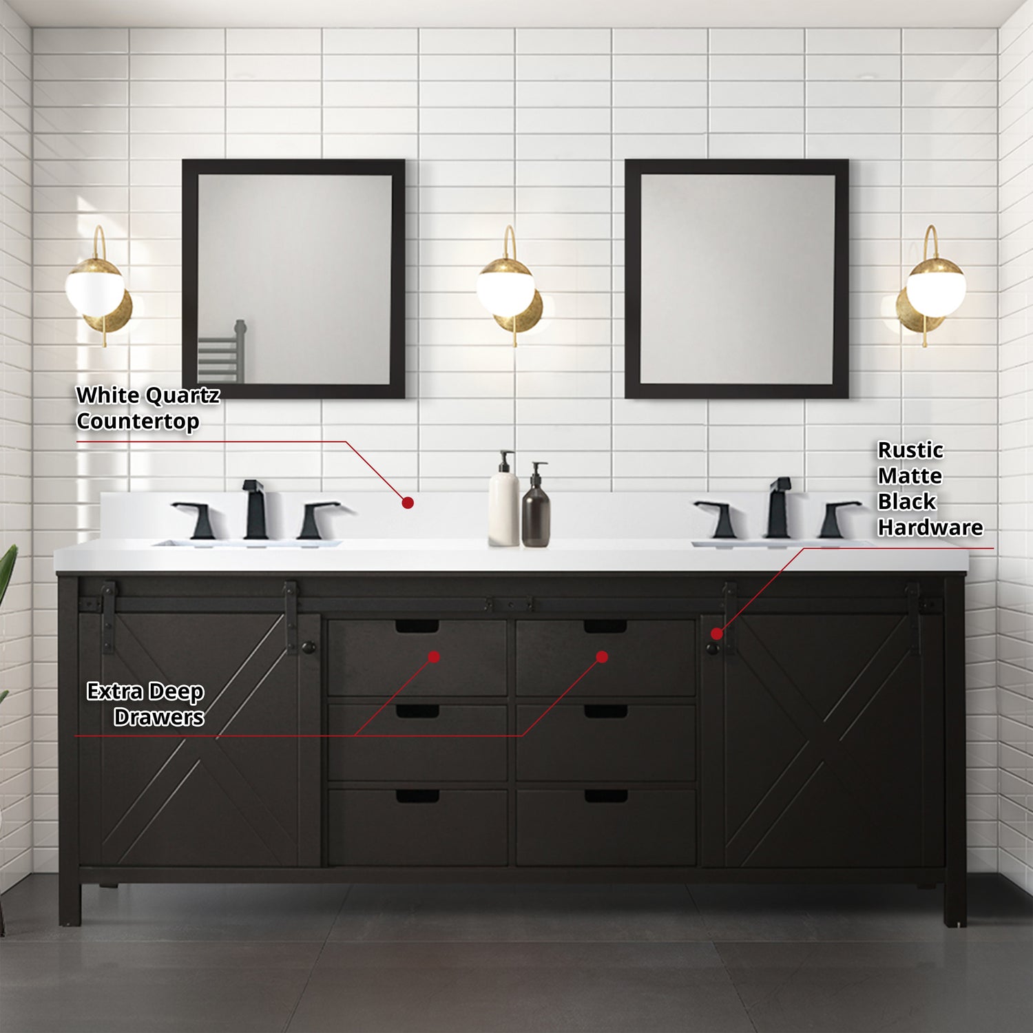 Marsyas 84 in. Freestanding Bathroom Vanity with White Quartz top, White Square Sink
