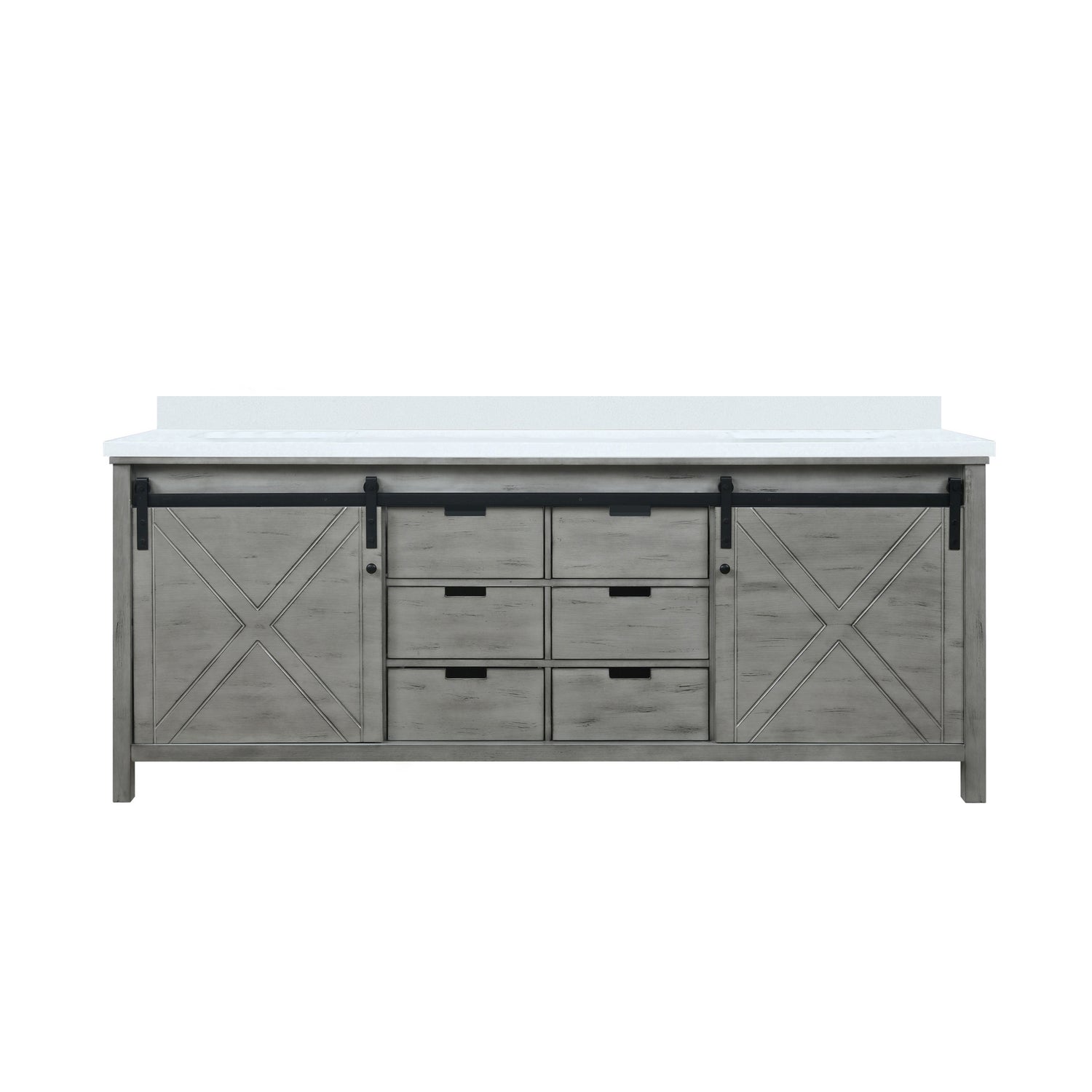 Marsyas 84 in. Freestanding Bathroom Vanity with White Quartz top, White Square Sink