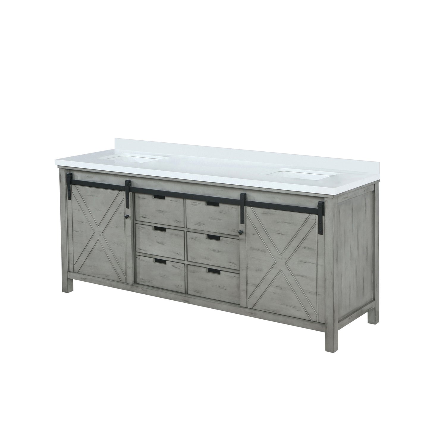 Marsyas 84 in. Freestanding Bathroom Vanity with White Quartz top, White Square Sink
