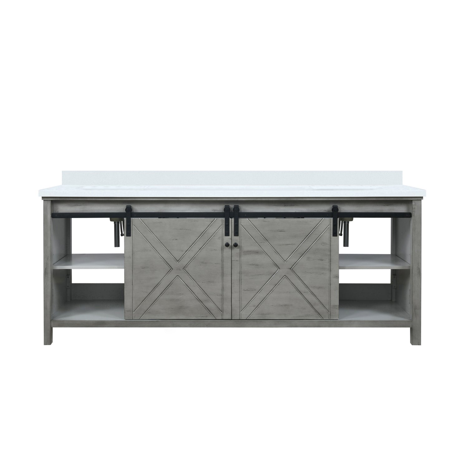 Marsyas 84 in. Freestanding Bathroom Vanity with White Quartz top, White Square Sink