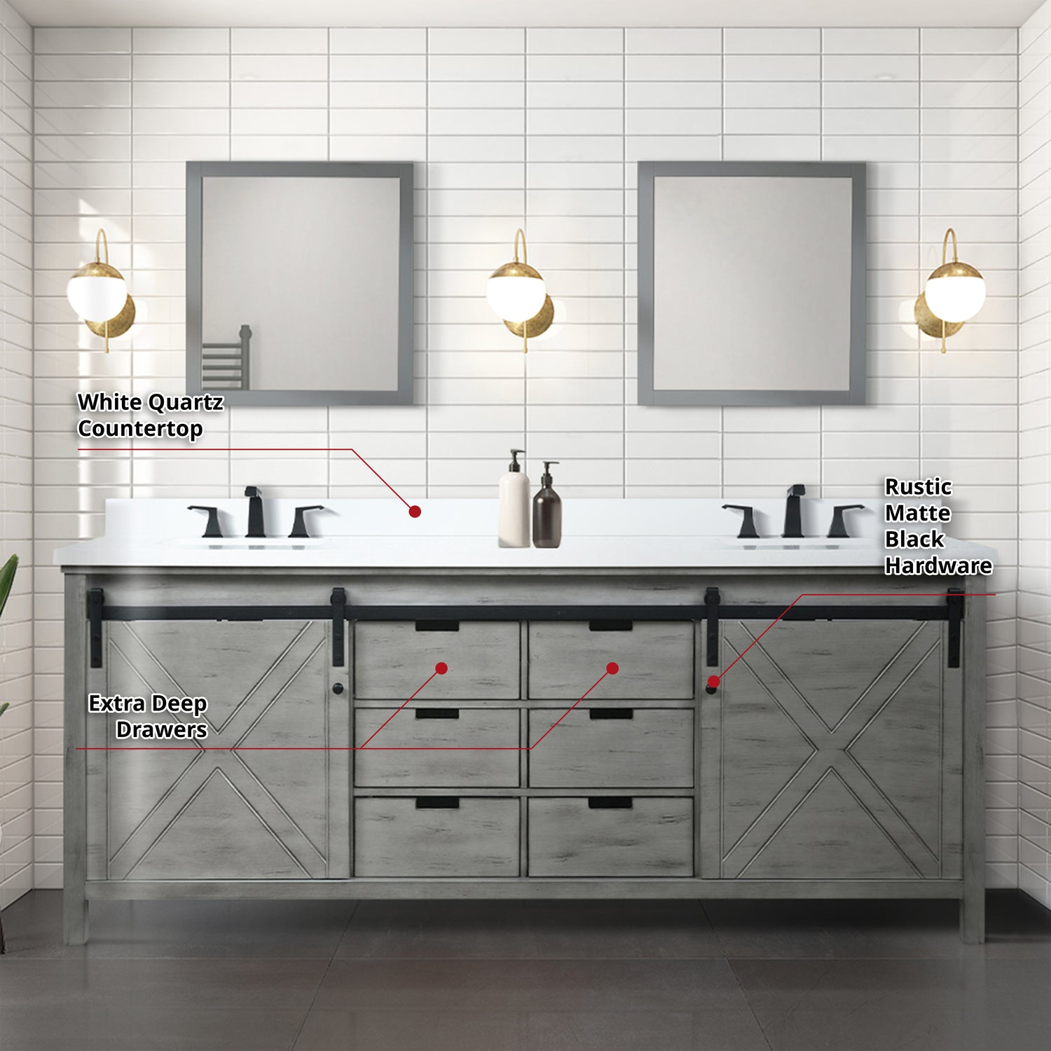 Marsyas 84 in. Freestanding Bathroom Vanity with White Quartz top, White Square Sink