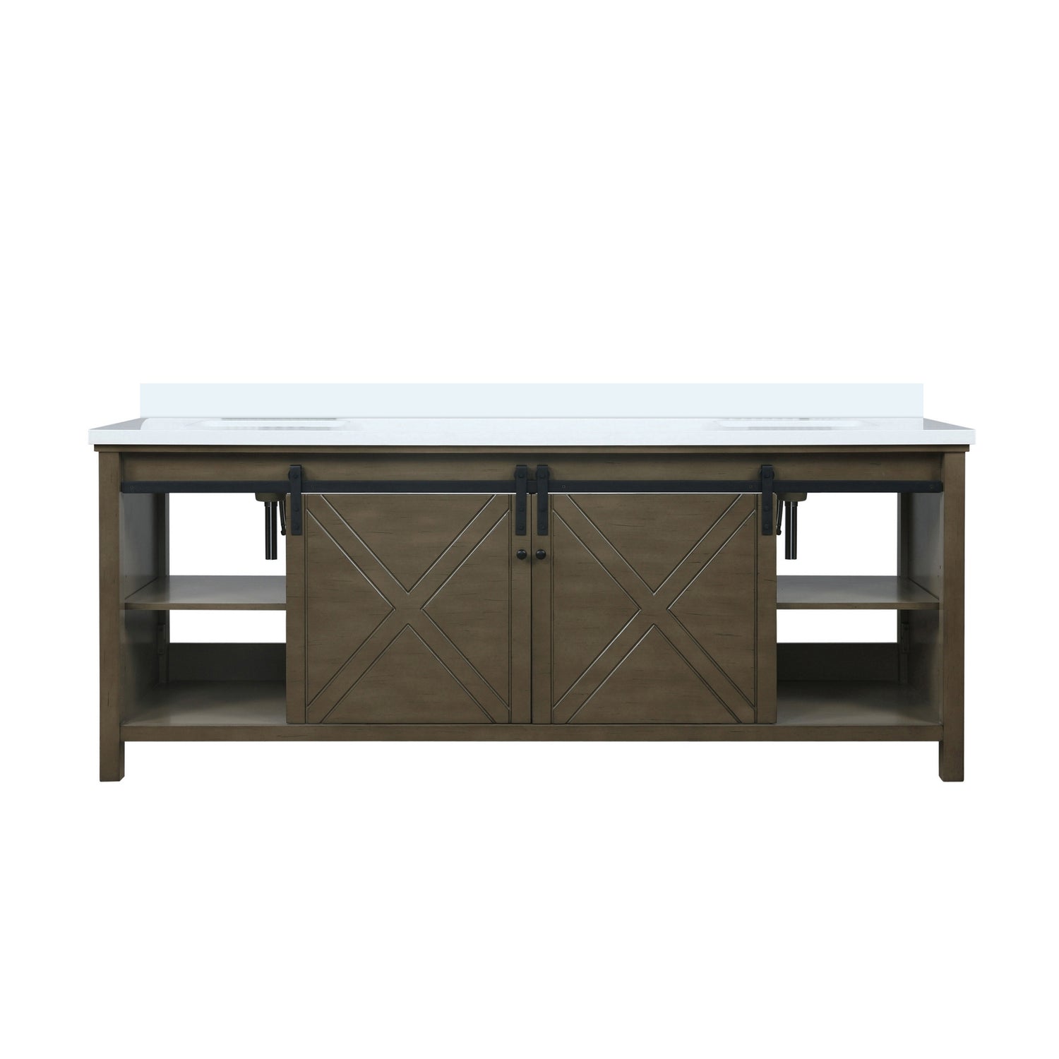 Marsyas 84 in. Freestanding Bathroom Vanity with White Quartz top, White Square Sink