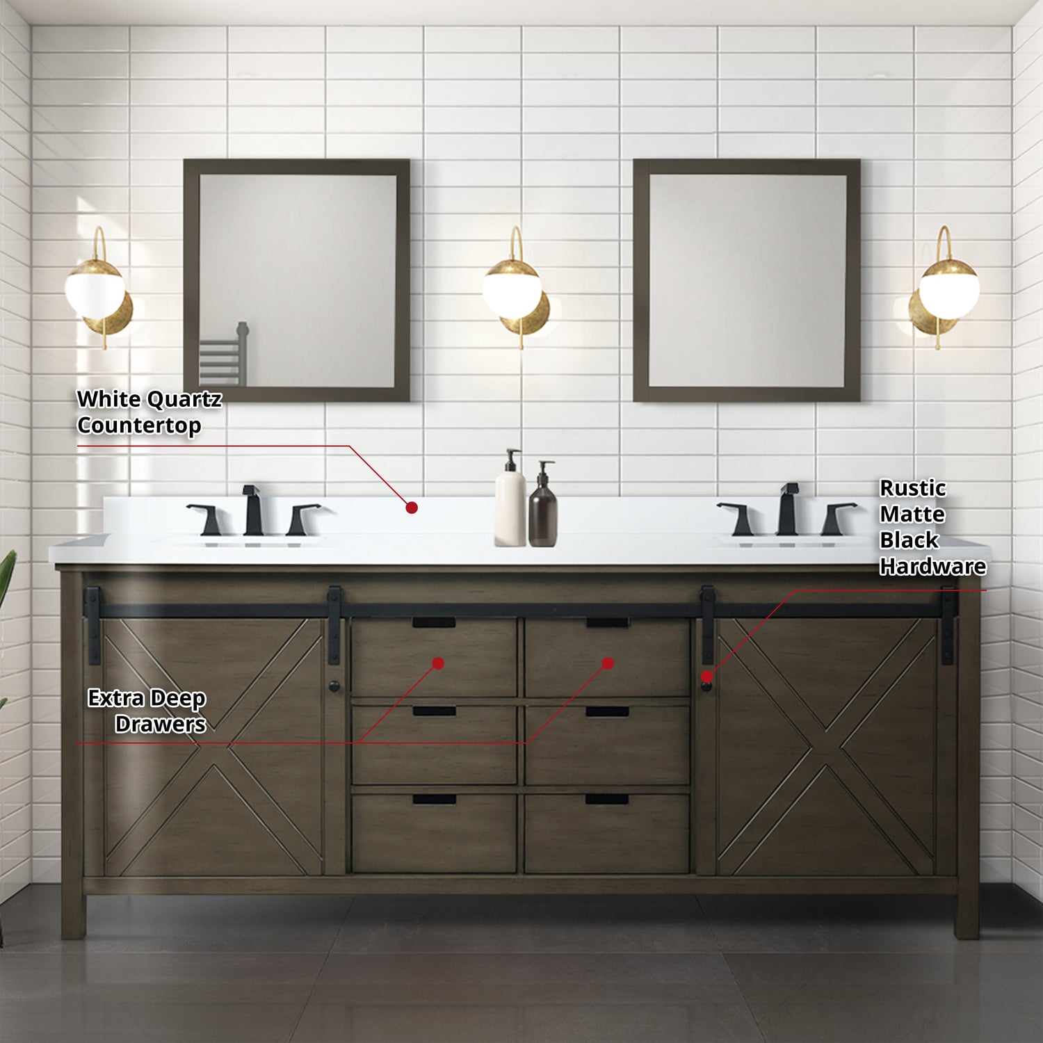 Marsyas 84 in. Freestanding Bathroom Vanity with White Quartz top, White Square Sink