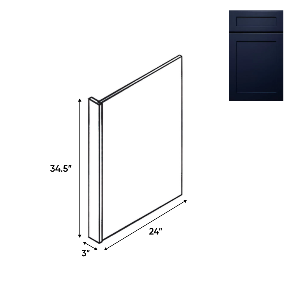 Liberty Shaker Blue - 3 Inch End Panels Accessories - 3" Width x 34.5" Height x 24" Depth
