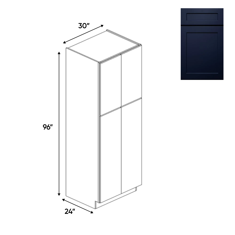 Liberty Shaker Blue - 30 Inch Double Door Pantry Tall Cabinet - 30" Width x 96" Height x 24" Depth