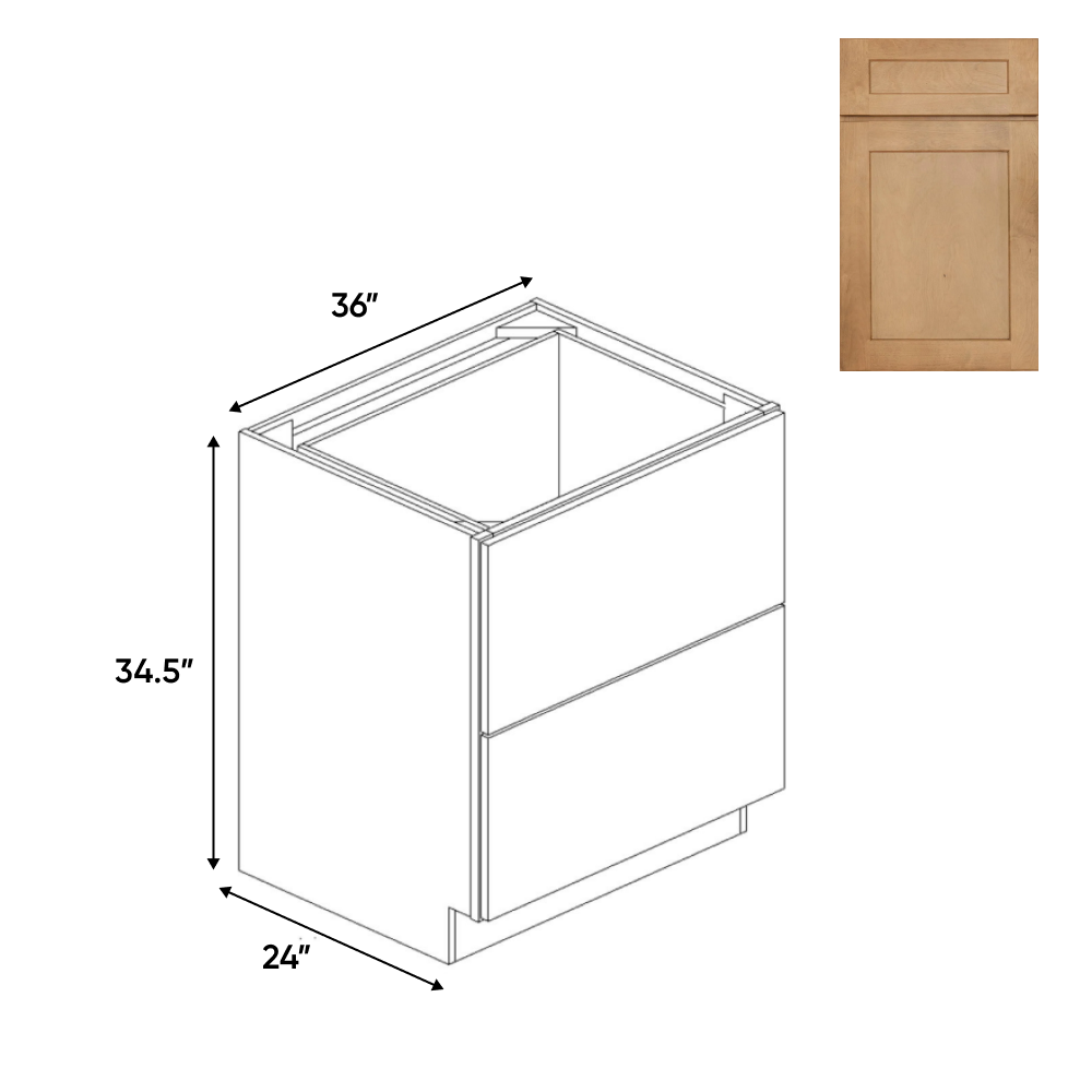 Liberty Shaker Karamel - 36 Inch Double Drawer Base Cabinet - 36" Width x 34.5" Height x 24" Depth