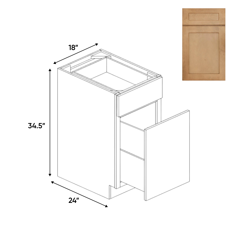 Liberty Shaker Karamel - 18 Inch Waste Basket Base Cabinet - 18" Width x 34.5" Height x 24" Depth
