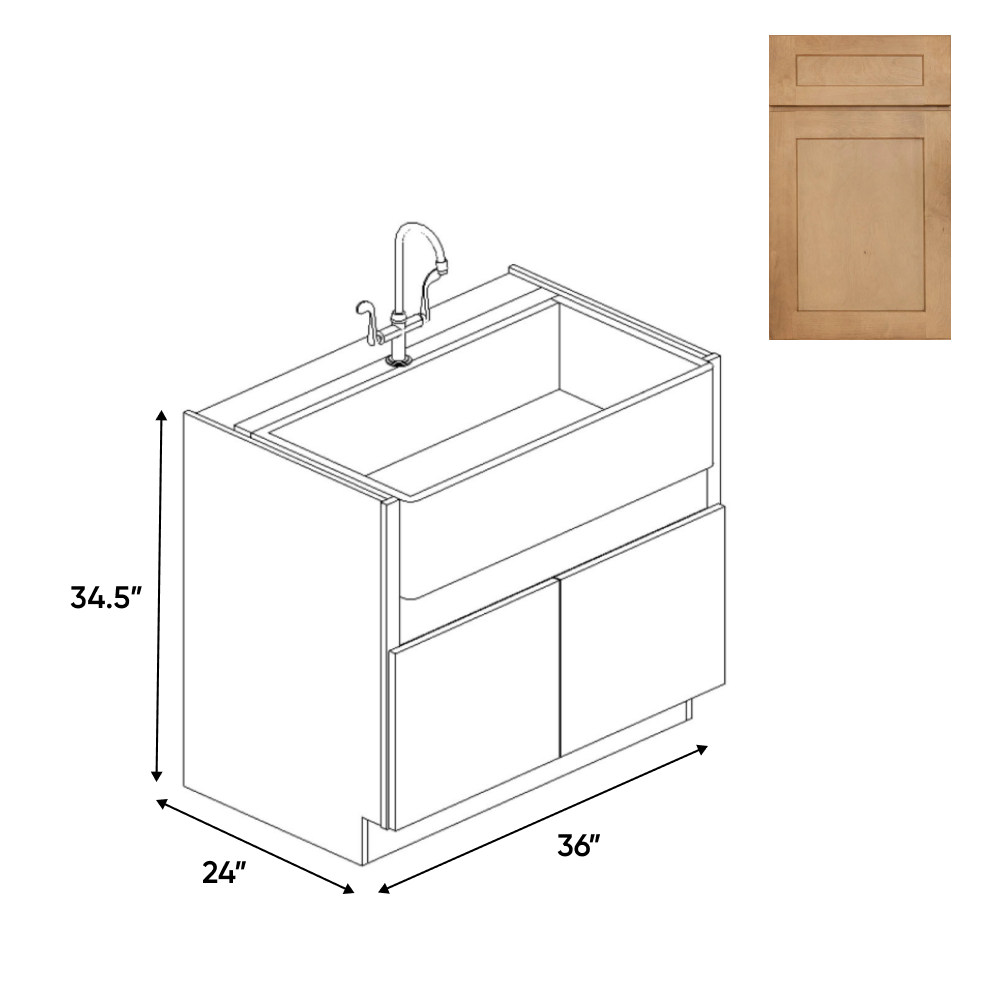 Liberty Shaker Karamel - 36 Inch Farm Sink Base Cabinet - 36" Width x 34.5" Height x 24" Depth