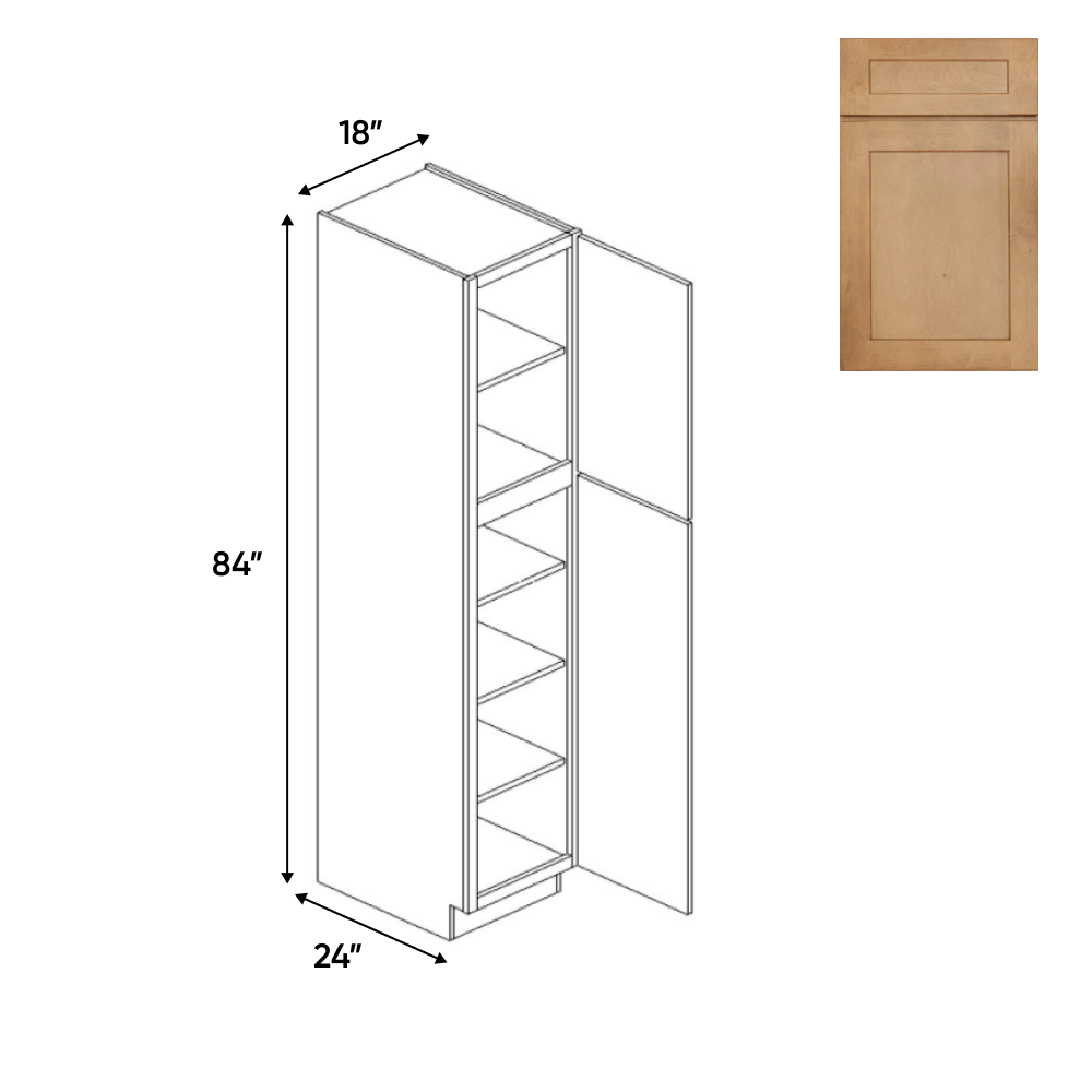 Liberty Shaker Karamel - 18 Inch Single Door Pantry Tall Cabinet - 18" Width x 84" Height x 24" Depth
