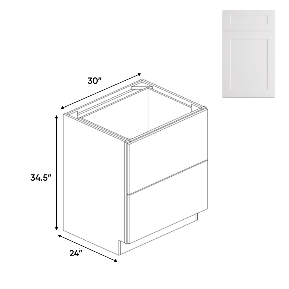 Liberty Shaker White - 30 Inch Double Drawer Base Cabinet - 30" Width x 34.5" Height x 24" Depth