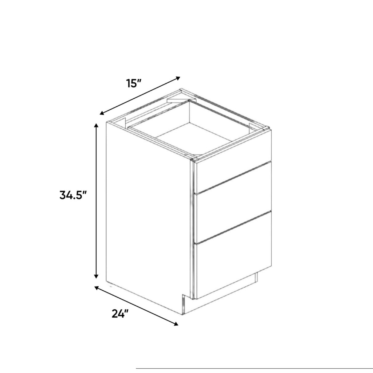 Windsor Ashen - 15 Inch Three Drawer Base Cabinet - 15" Width x 34.5" Height x 24" Depth