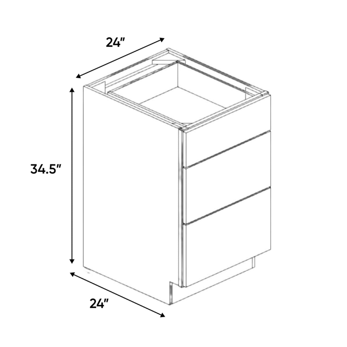 Windsor Ashen - 24 Inch Three Drawer Base Cabinet - 24" Width x 34.5" Height x 24" Depth