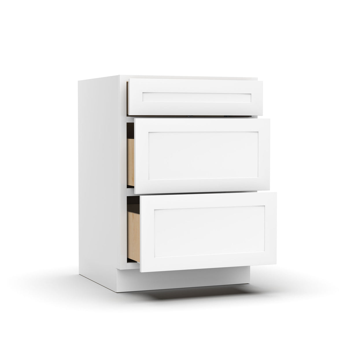 Liberty Shaker White - 24 Inch Three Drawer Base Cabinet - 24" Width x 34.5" Height x 24" Depth