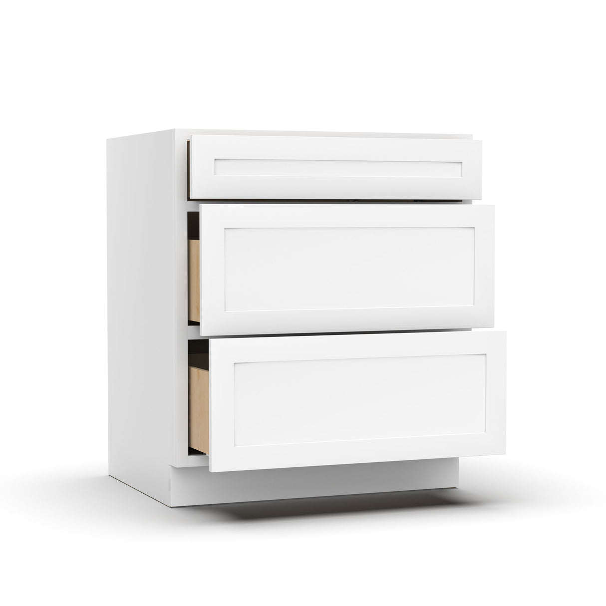 Liberty Shaker White - 30 Inch Three Drawer Base Cabinet - 30" Width x 34.5" Height x 24" Depth