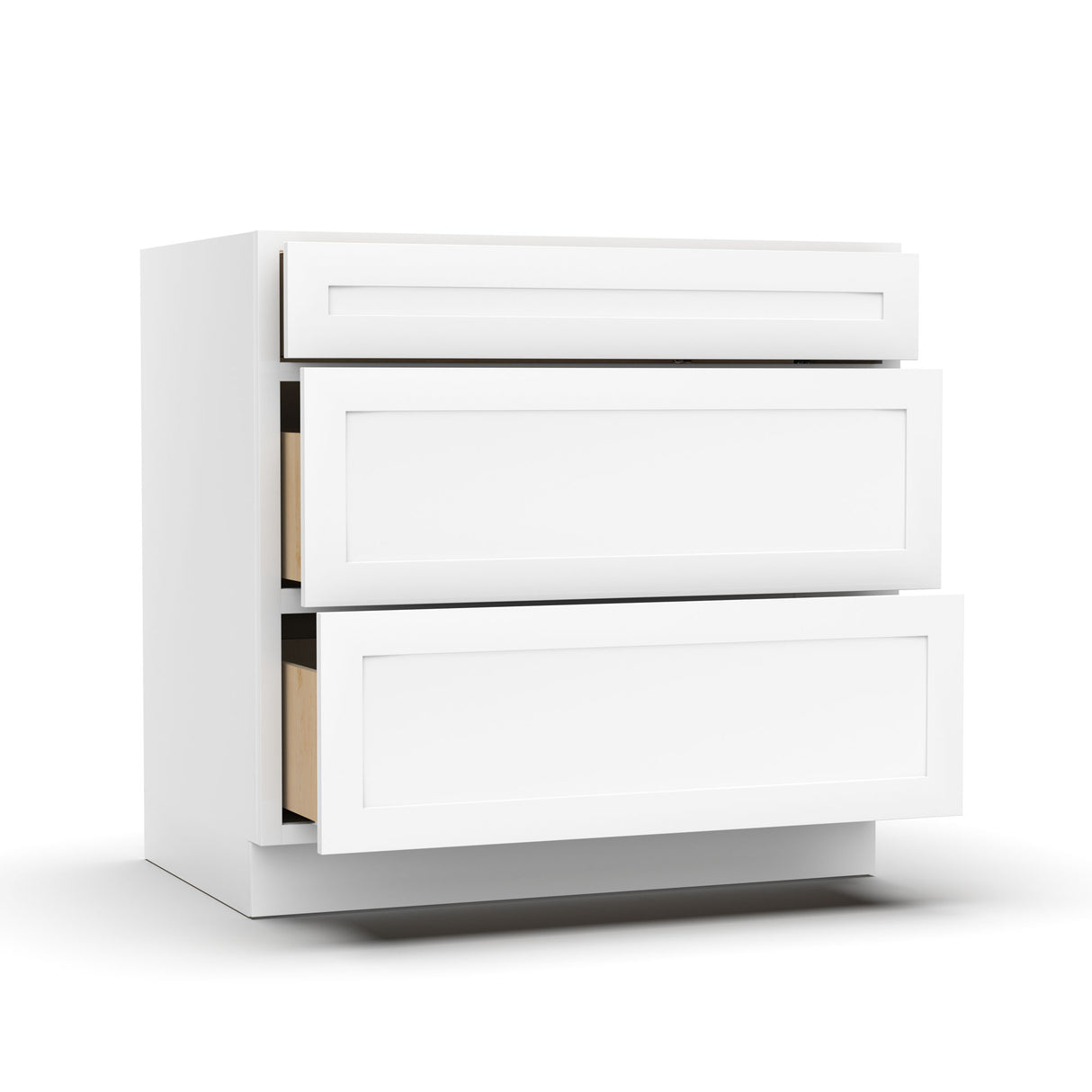 Liberty Shaker White - 36 Inch Three Drawer Base Cabinet - 36" Width x 34.5" Height x 24" Depth